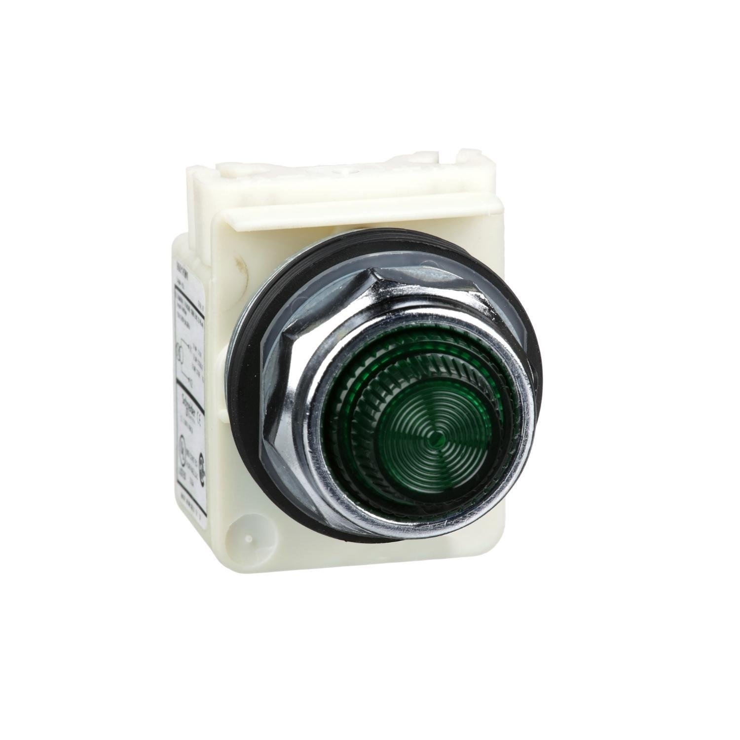Picture of 9001KP1G31 - Pilot light, Harmony 9001K, metal, polycarbonate, fresnel lens, green, 30mm, 120VAC