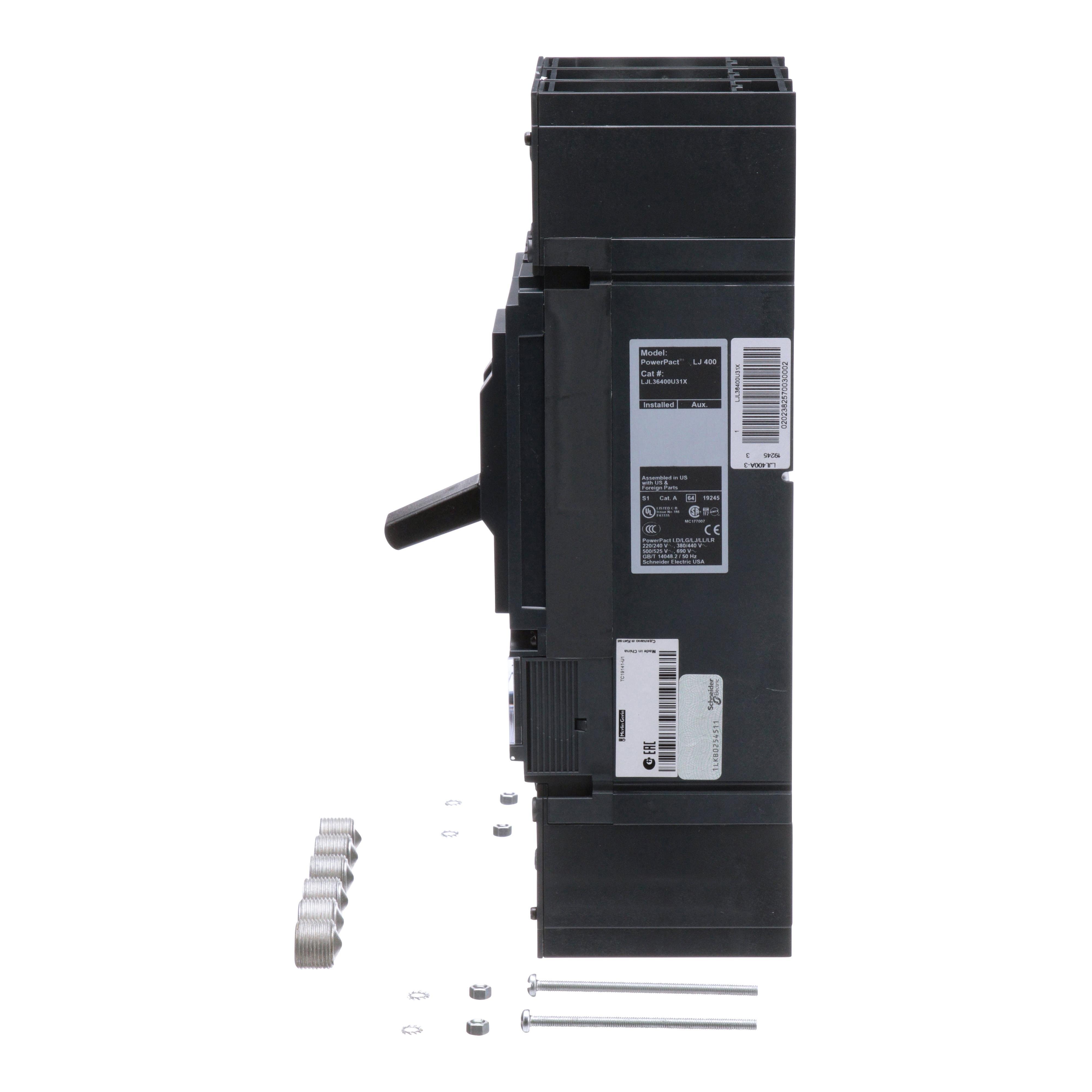 Picture of LJL36400U31X - Circuit breaker, PowerPacT L, 400A, 3 pole, 600VAC, 25kA, lugs, MicroLogic 3.3, 80%