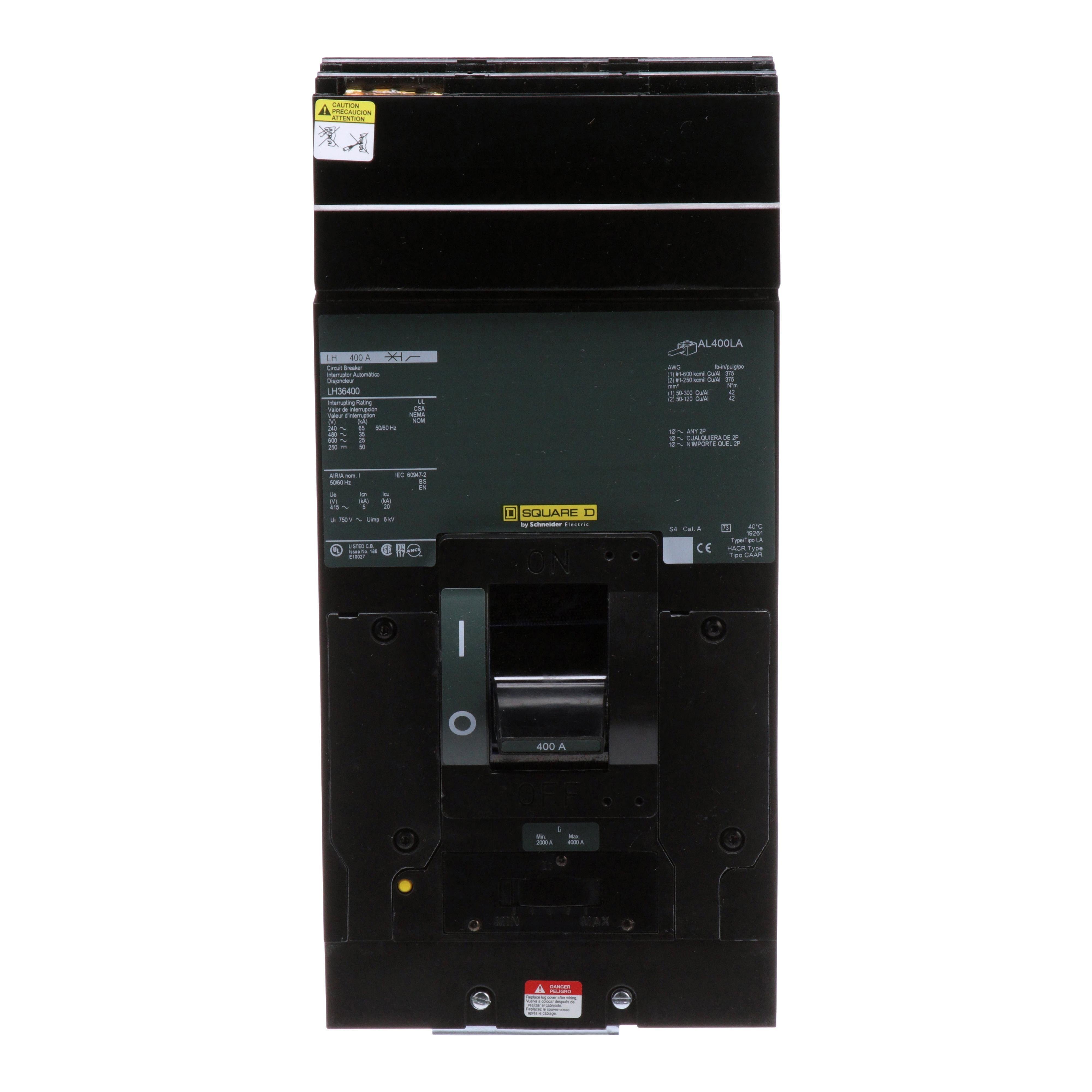 LH36400 - Circuit breaker, LH, I-Line mount, 400A, 3 pole, 25kA, 600VAC, thermal magnetic