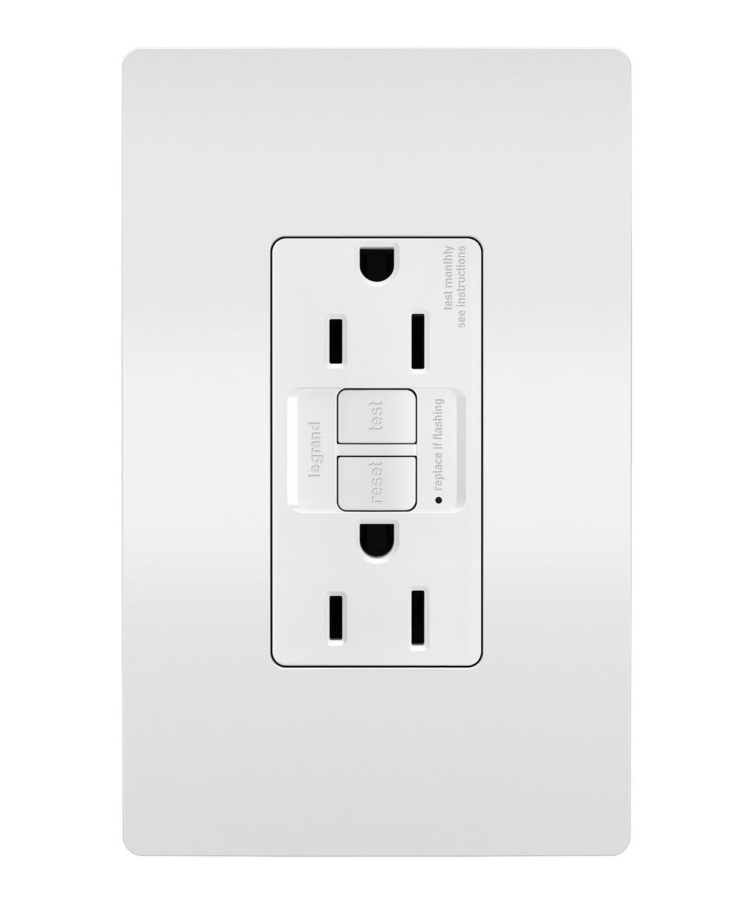 Picture of 1597-W - radiant® 15A Duplex Self-Test GFCI Receptacles with SafeLock® Protection, White