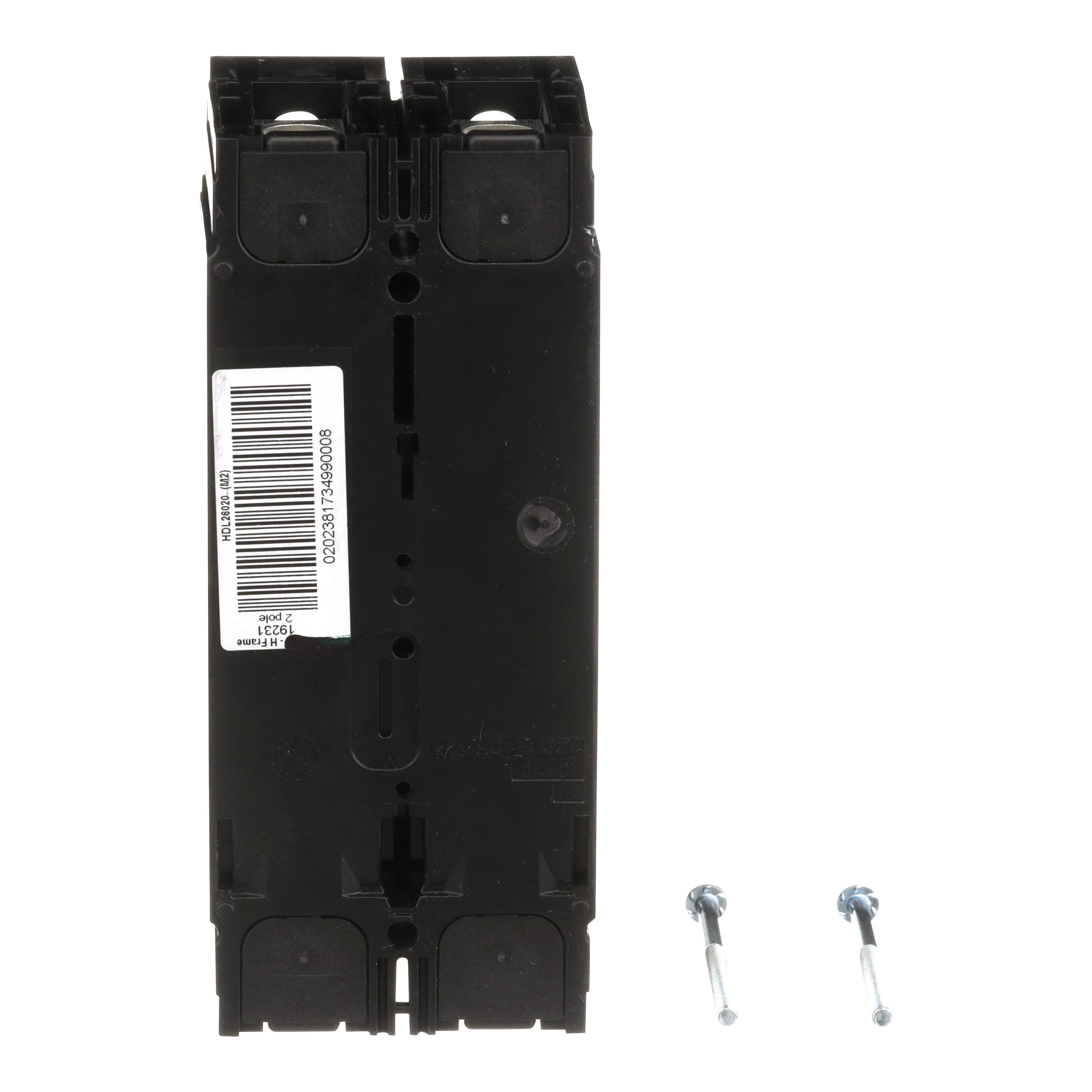 Picture of HDL26020 - Circuit breaker, PowerPacT H, 20A, 2 pole, 600VAC, 14kA, lugs, thermal magnetic, 80%