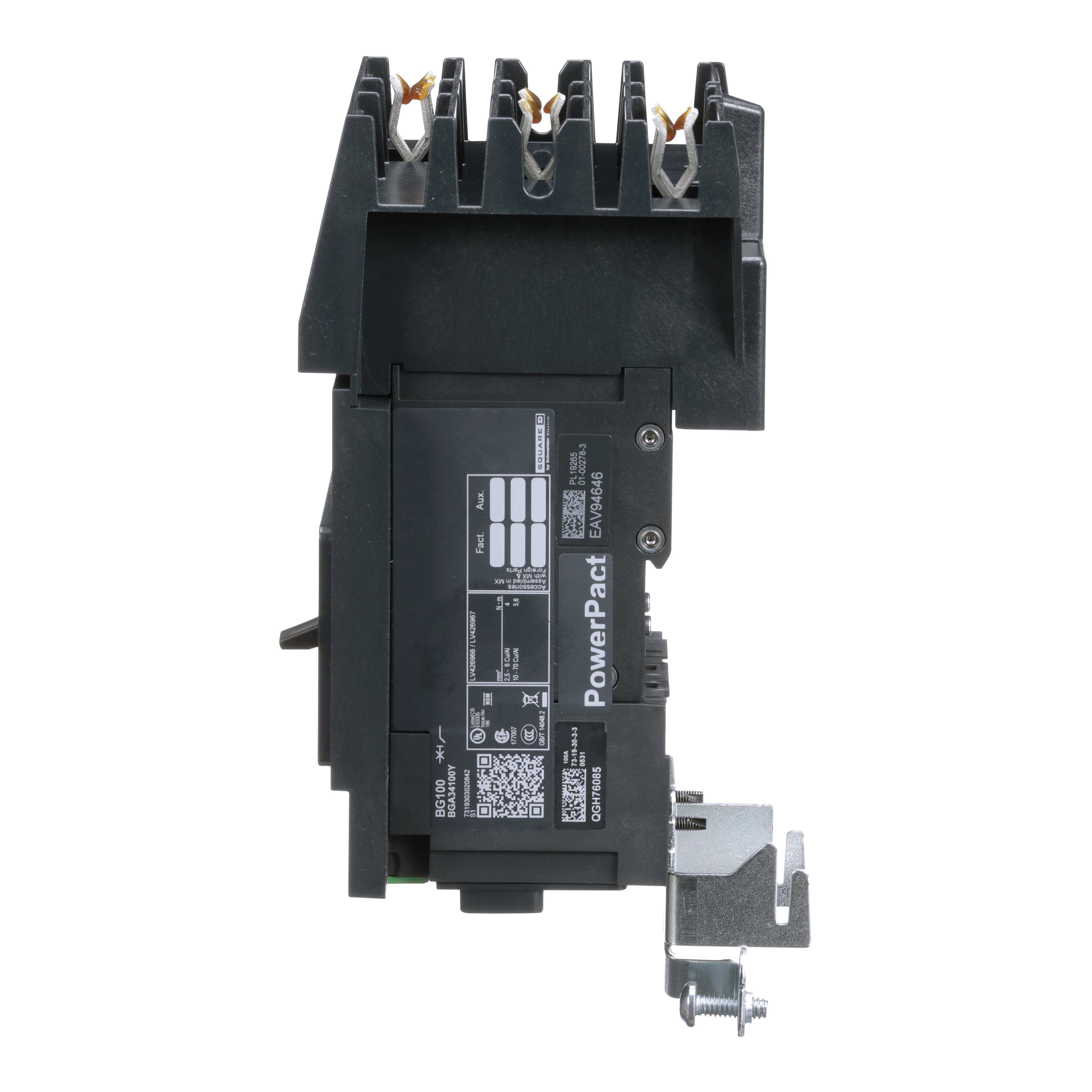 Picture of BGA34100Y - Circuit breaker, PowerPacT B, 100A, 3 pole, 480Y/277VAC, 35kA, I-Line, thermal magnetic, 80%, ABC