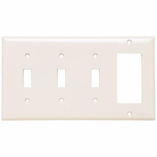 SP326-W - Combination Openings, 3 Toggle Switch and 1 Decorator, Four Gang, White
