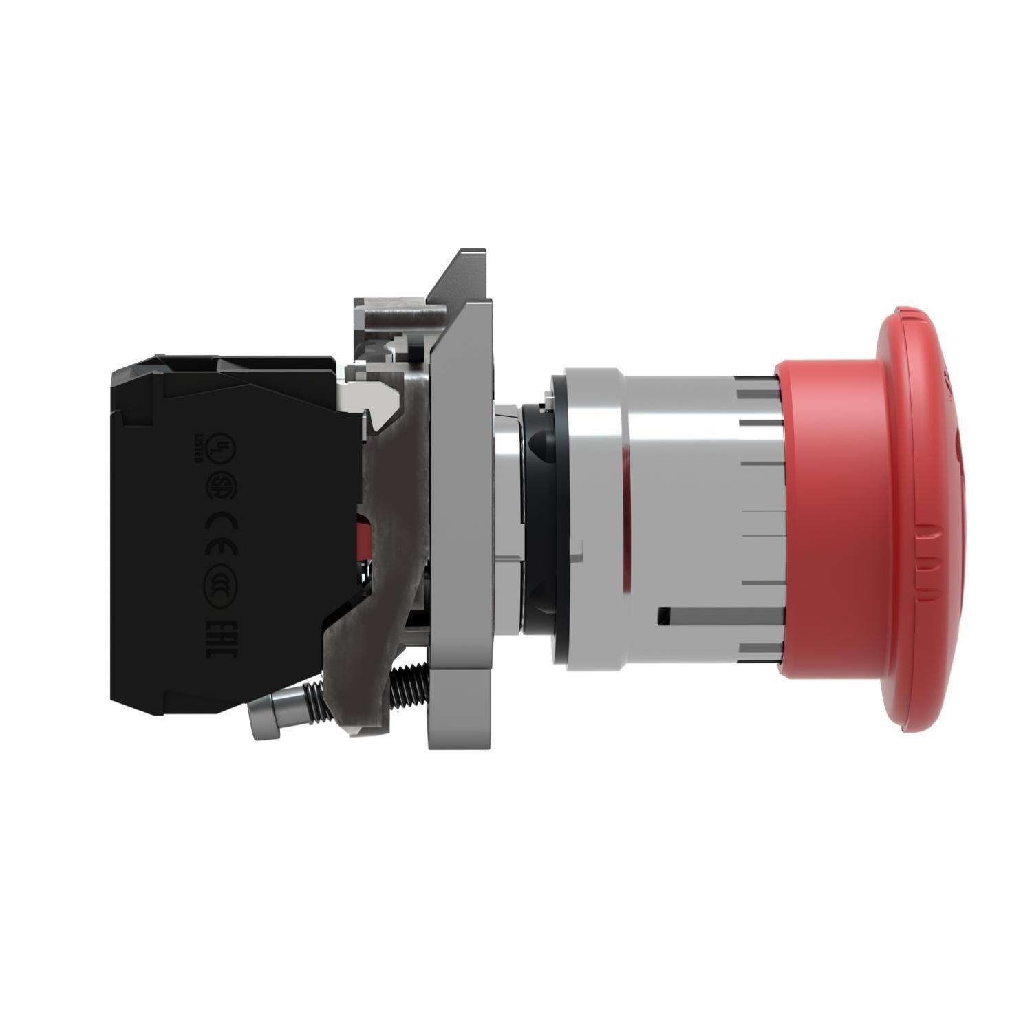 Picture of XB4BS8442 - Emergency switching off push button, Harmony XB4, metal, red mushroom 40mm, 22mm, trigger latching turn to release, 1NC