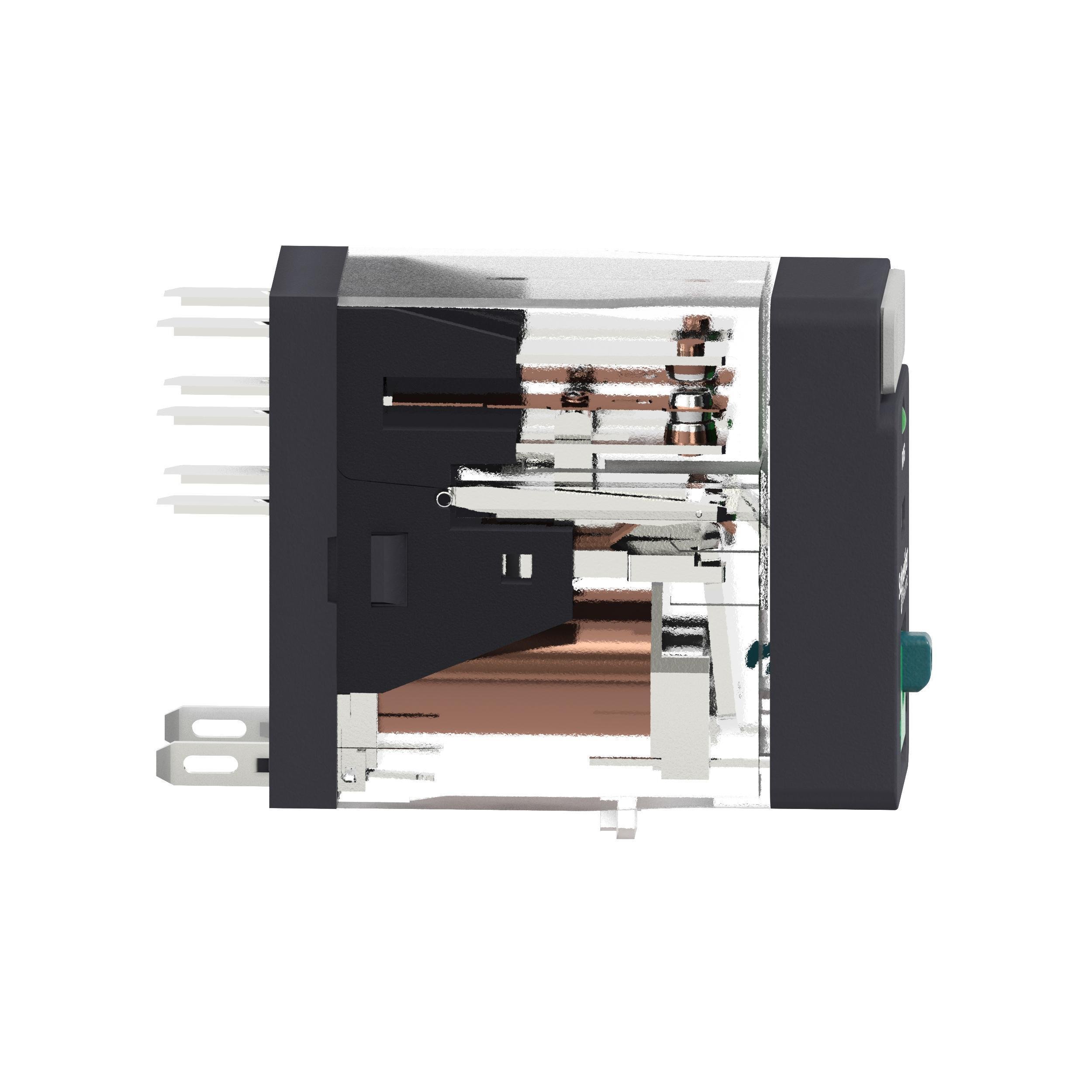 Picture of RXG22BD - interface plug in relay, Harmony Electromechanical Relays, 5A, 2CO, with LED, lockable test but to n, 24V DC