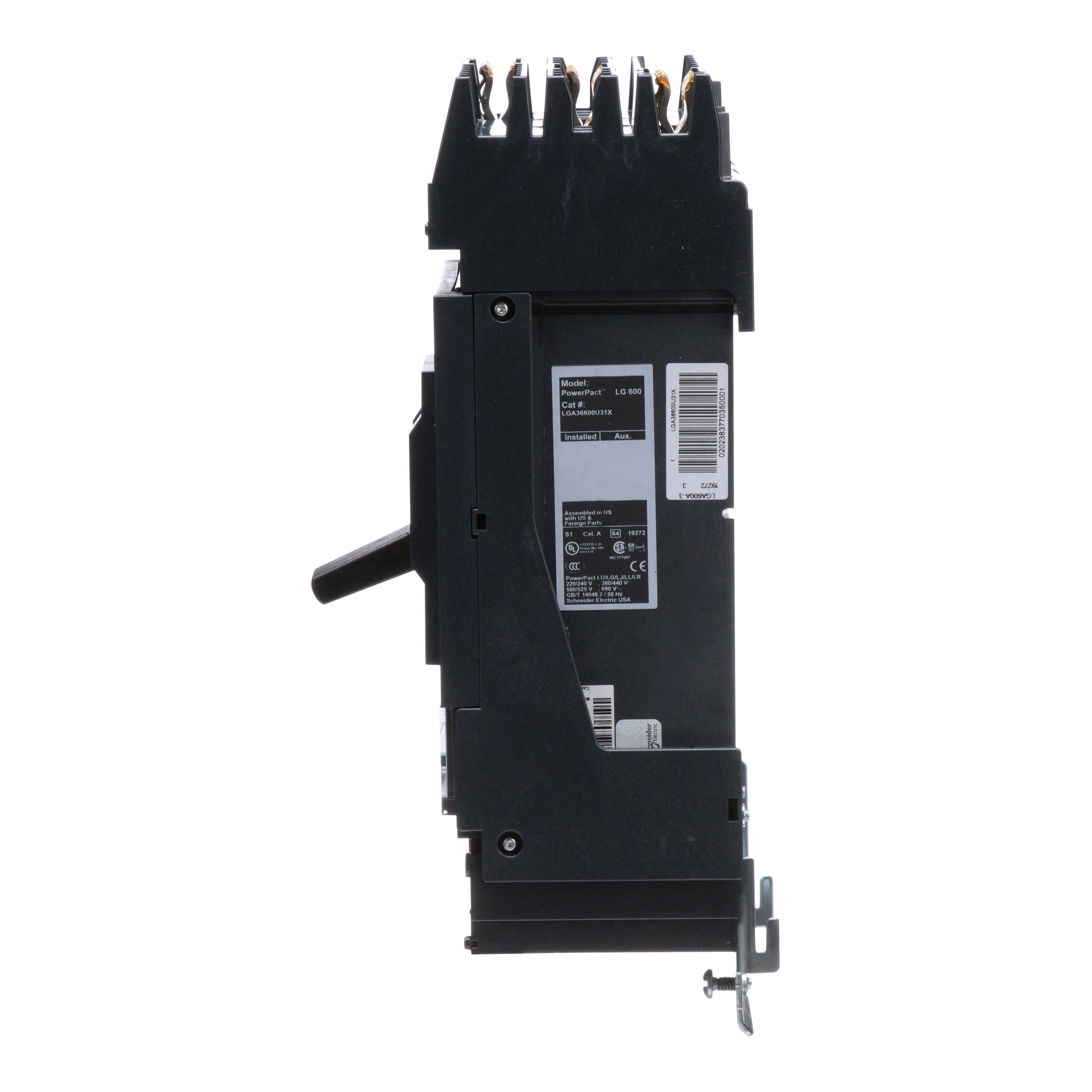 Picture of LGA36600U31X - Circuit breaker, PowerPacT L, 600A, 3 pole, 600VAC, 18kA, I-Line, MicroLogic 3.3, 80%, ABC