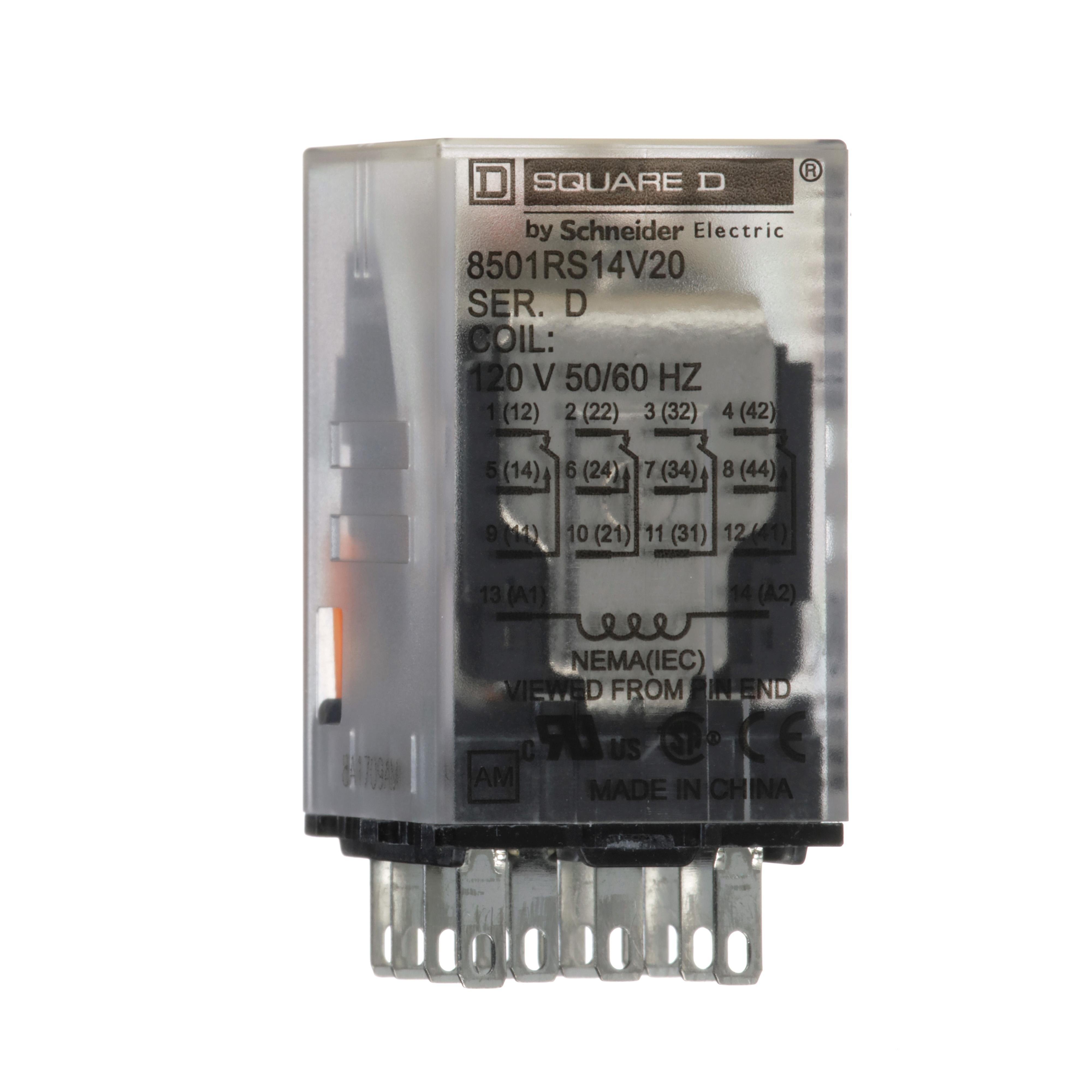 Picture of 8501RS14V20 - Miniature Relay, Harmony 8501R, low voltage, hermetically sealed, 4PDT, 14 blades, 8A at 120V AC, coil, 0.5HP at 277V AC, 120V AC, 4NO+ 4NC