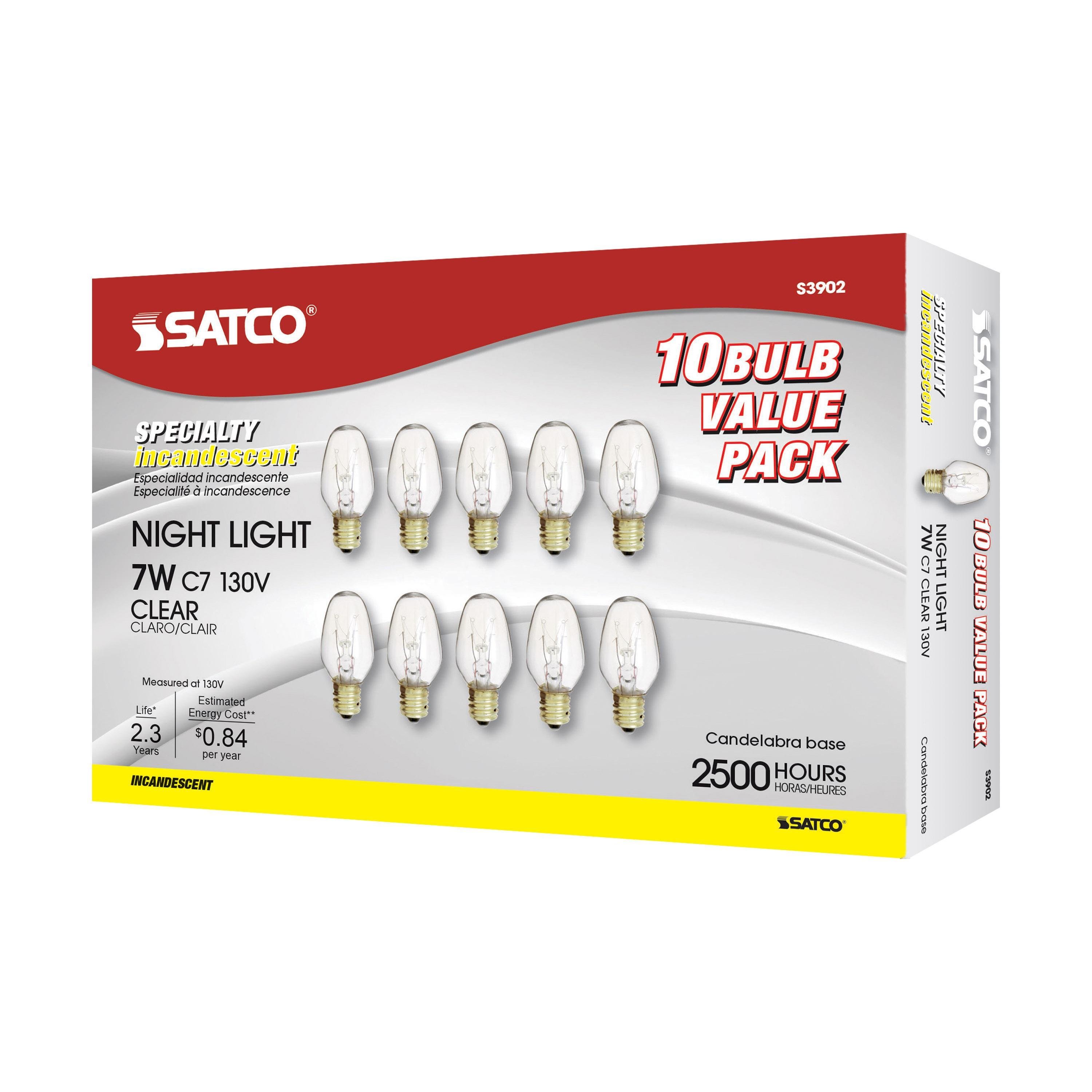 Picture of S3902 - 7 Watt C7 Incandescent - Clear - 2500 Average rated hours - 35 Lumens - Candelabra base - 130 Volt