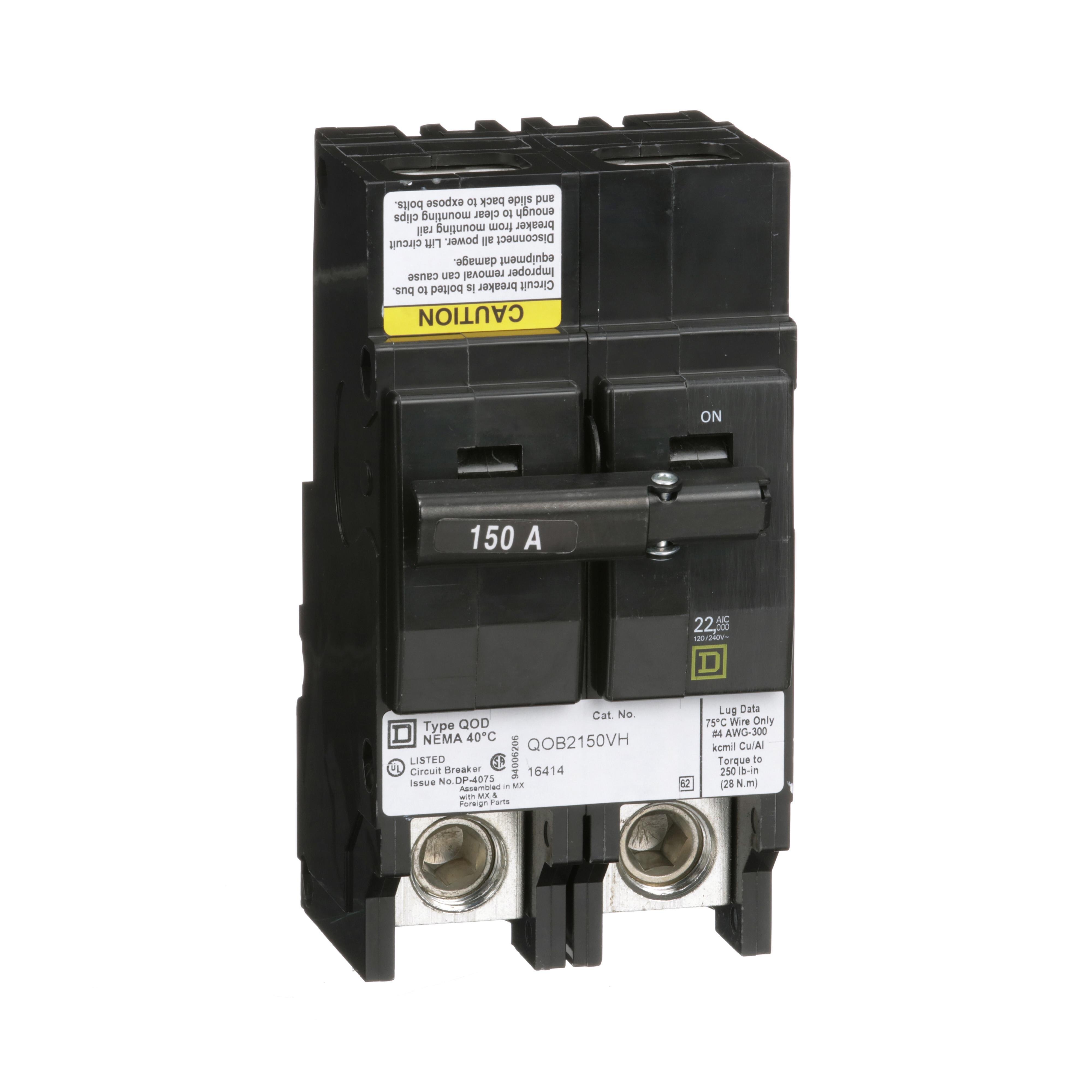 QOB2150VH - Mini circuit breaker, QO, 150A, 2 pole, 120/240VAC, 22kA, bolt on