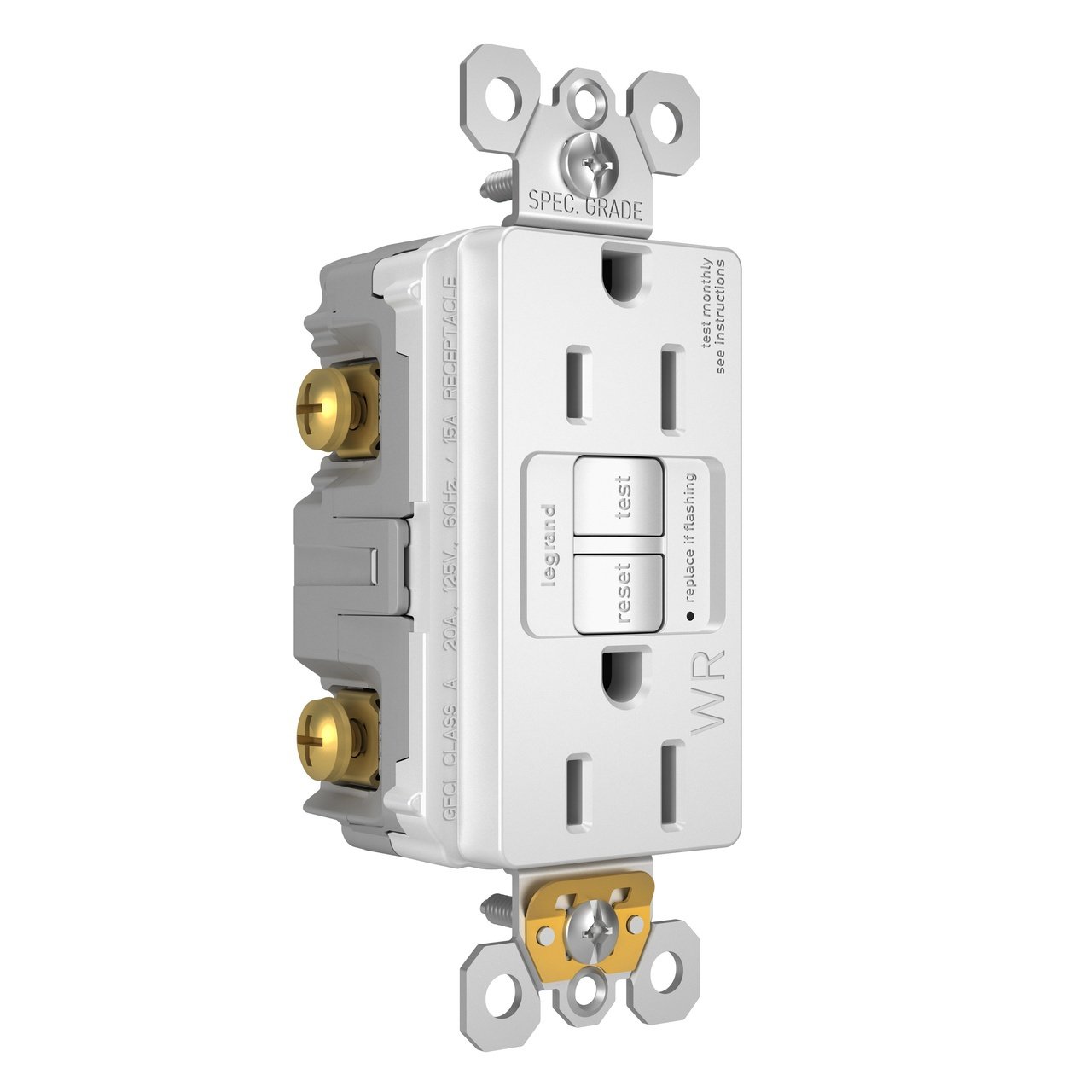Picture of 1597-TRWRW - radiant® Tamper-Resistant Weather-Resistant 15A Duplex Self-Test GFCI Receptacles with SafeLock® Protection, White