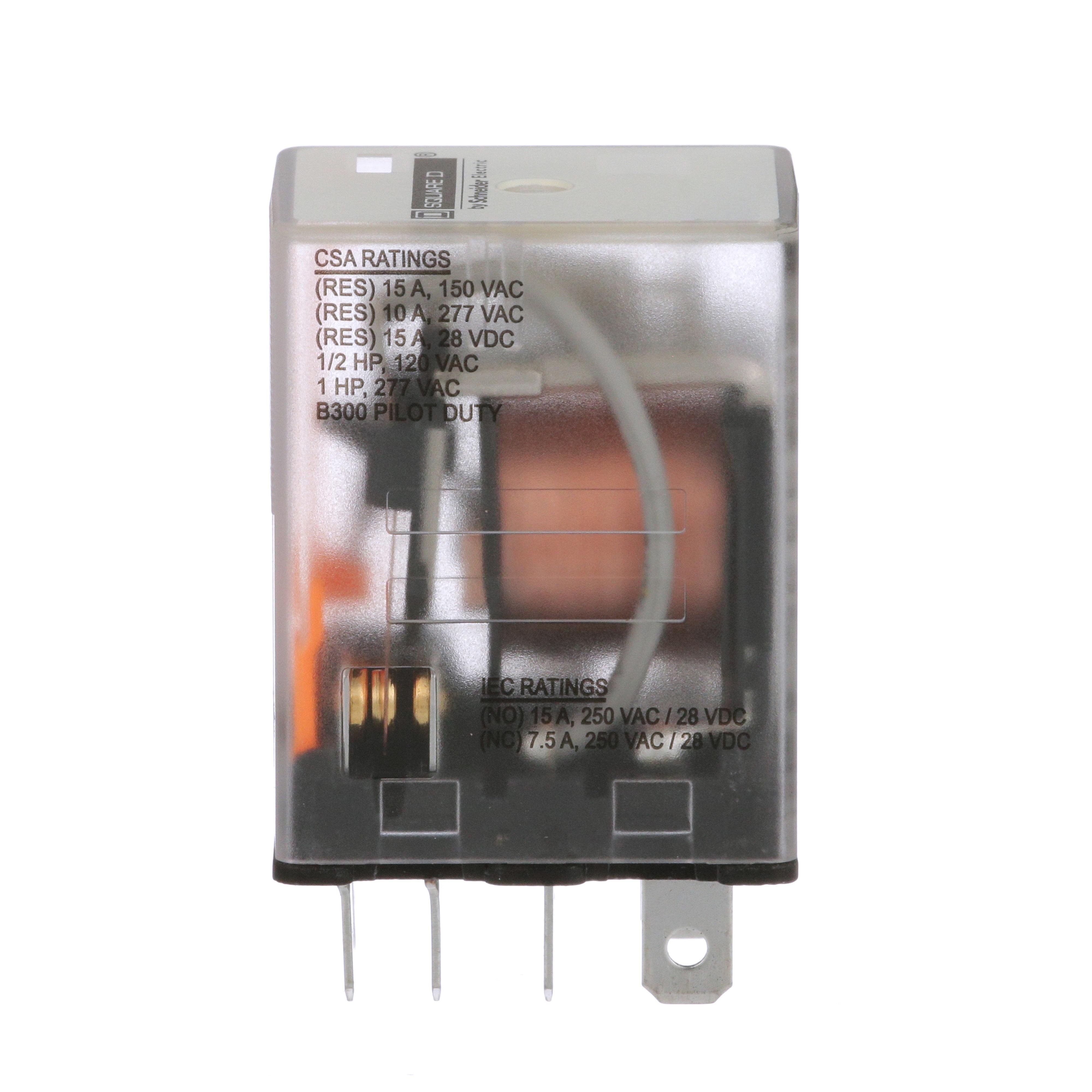 Picture of 8501RSD42V53 - Plug in relay, Type R, miniature, 1 HP at 277 VAC, 15A resistive at 120 VAC, 8 blade, DPDT, 2 NO, 2 NC, 24 VDC coil