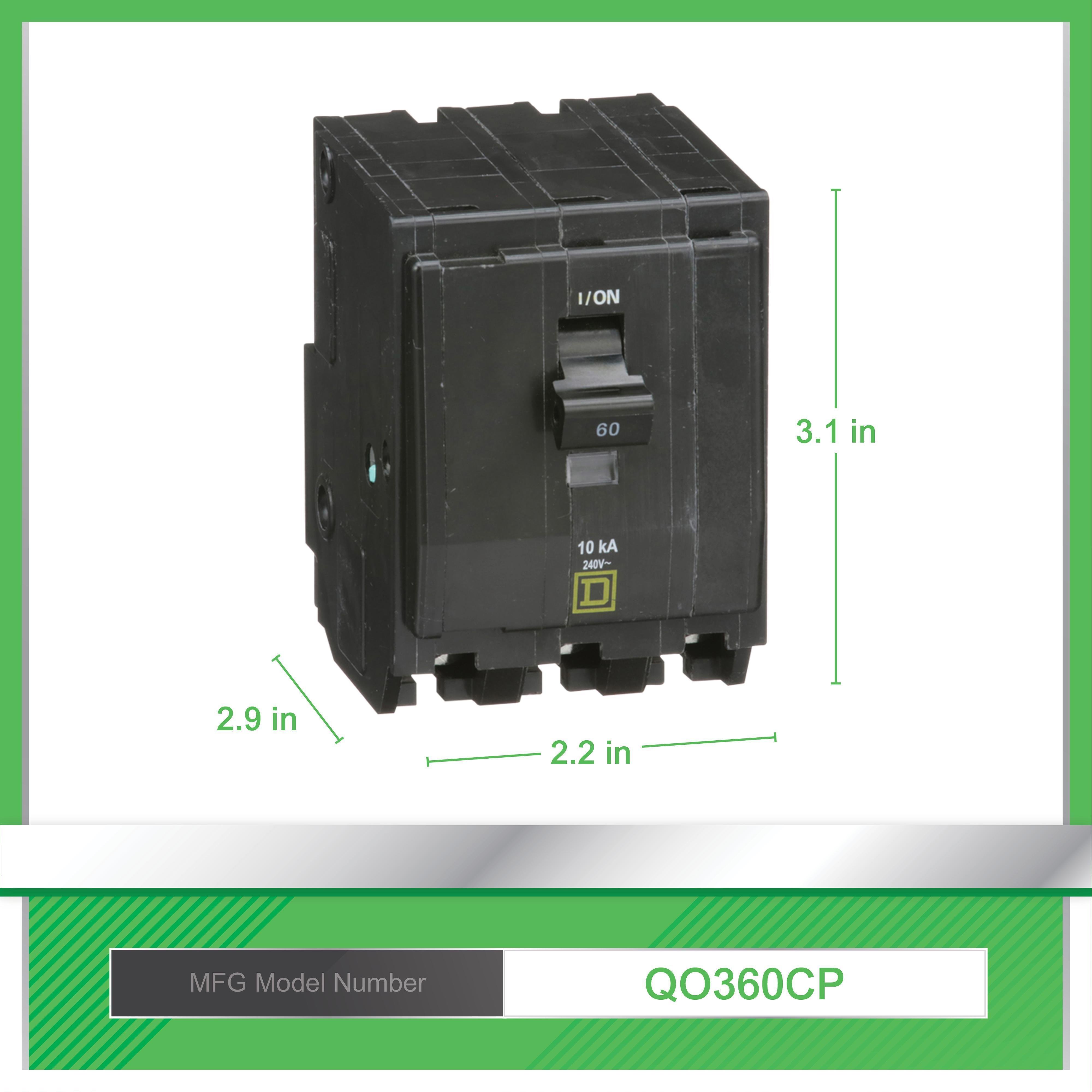 Picture of QO360 - Mini circuit breaker, QO, 60A, 3 pole, 120/240VAC, 10kA, plug in
