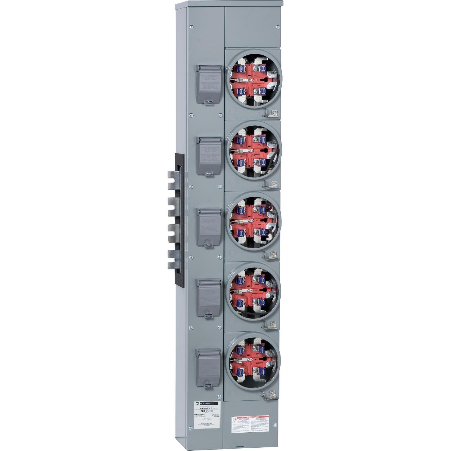 EZMH315125CUX - Branch unit, EZ Meter-Pak, 125A, 5 x 5 jaw sockets, 208Y/120VAC, horn bypass, ringless, 1200A Cu busbar