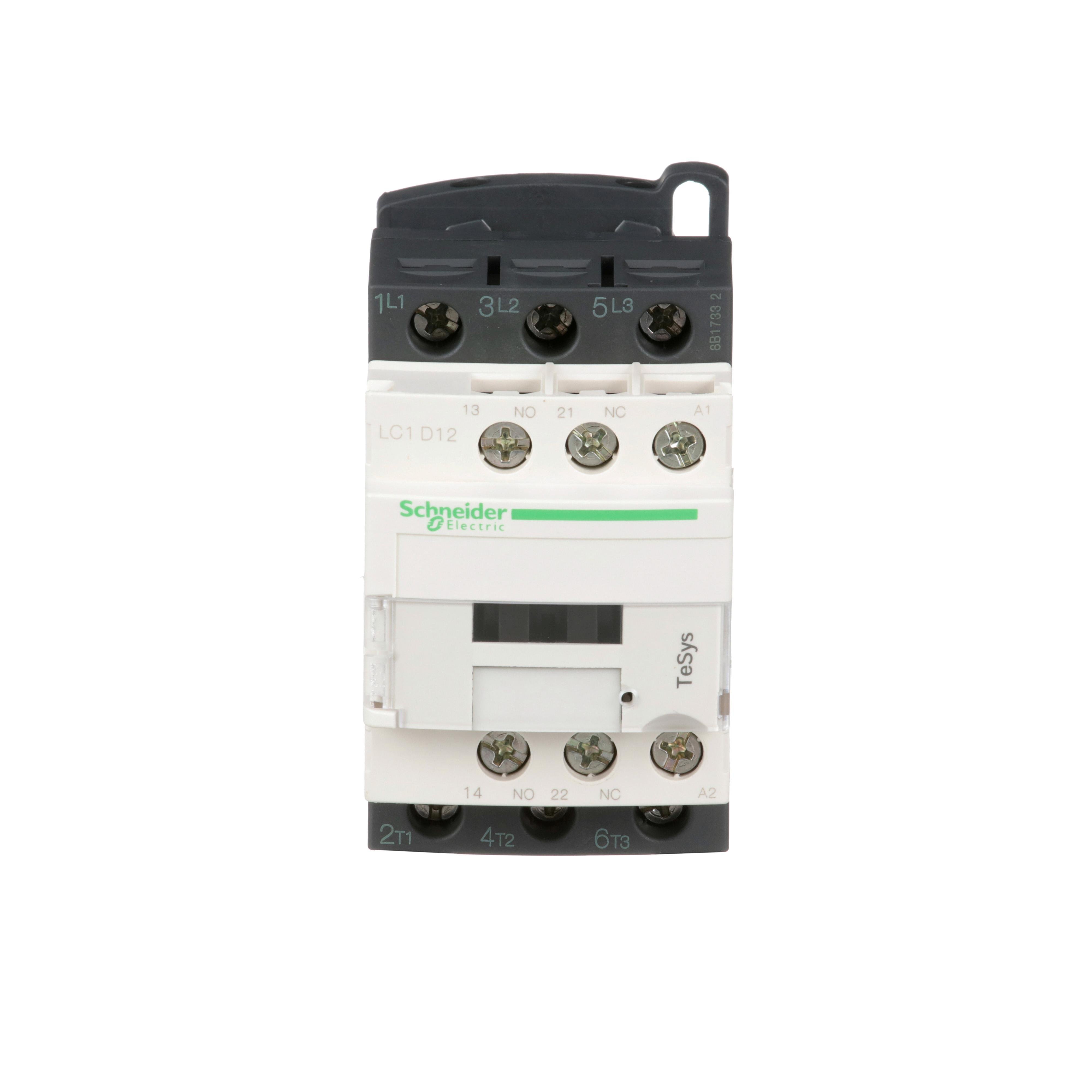 LC1D12B7 - IEC contactor, TeSys Deca, nonreversing, 12A, 7.5HP at 480VAC, up to 100kA SCCR, 3 phase, 3 NO, 24VAC 50/60Hz coil, open