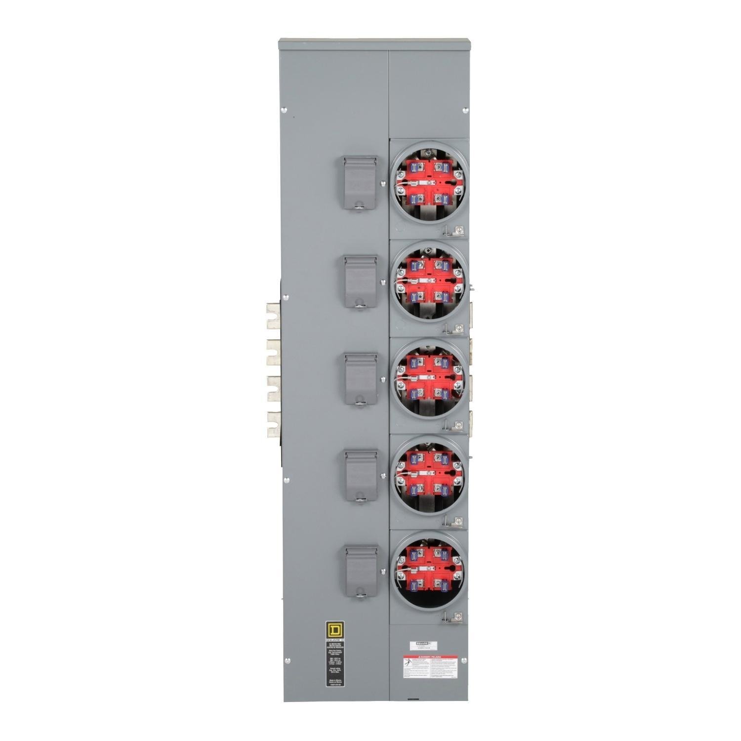 EZMR315225 - Branch unit, EZ Meter-Pak, 225A, 5 x 5 jaw sockets, 208Y/120VAC, no bypass, ringless, 1200A Al/Cu busbar