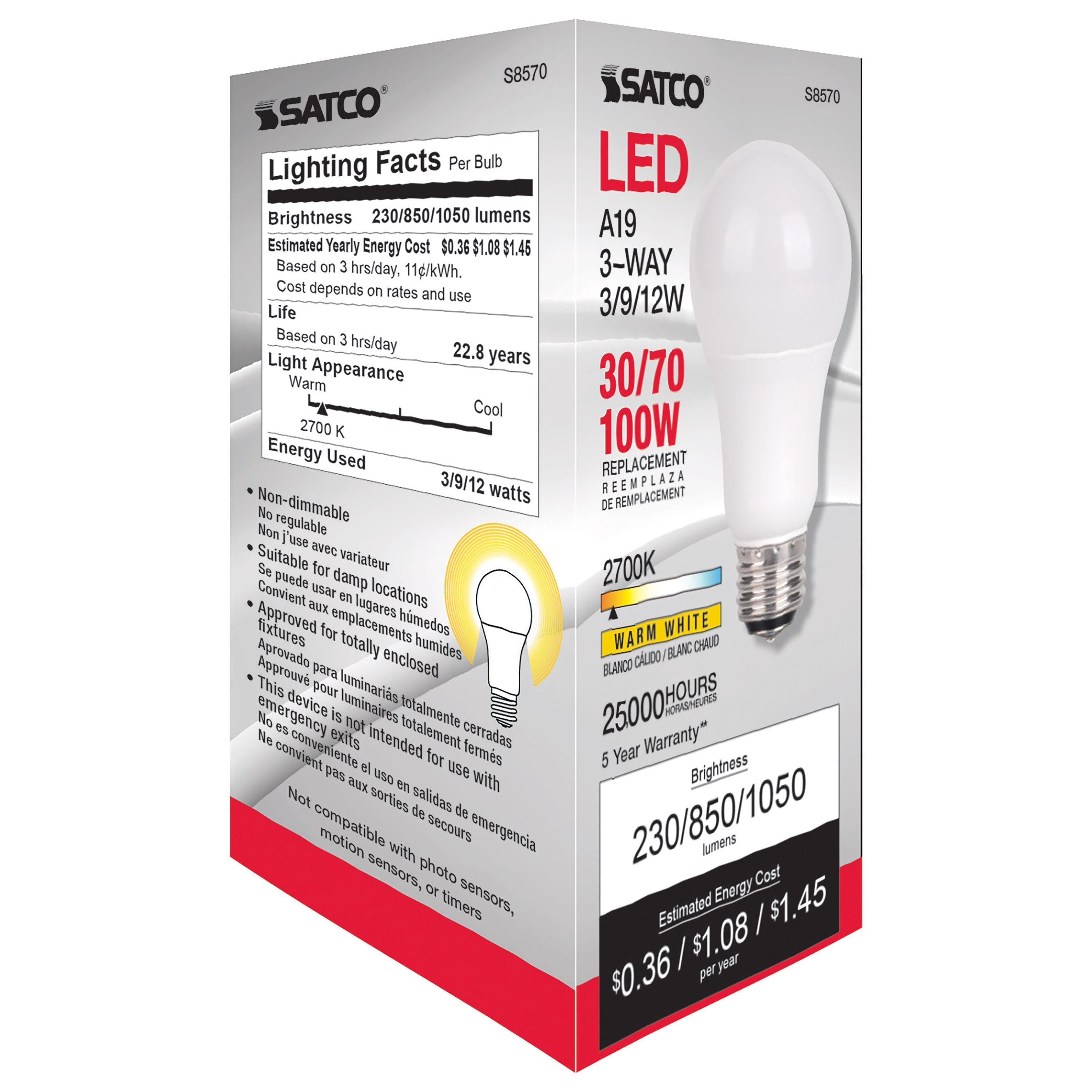 Picture of 3 Watt/9 Watt/12 Watt - A19 LED - 3-way - Frosted - 2700K - Medium base - 120 Volt