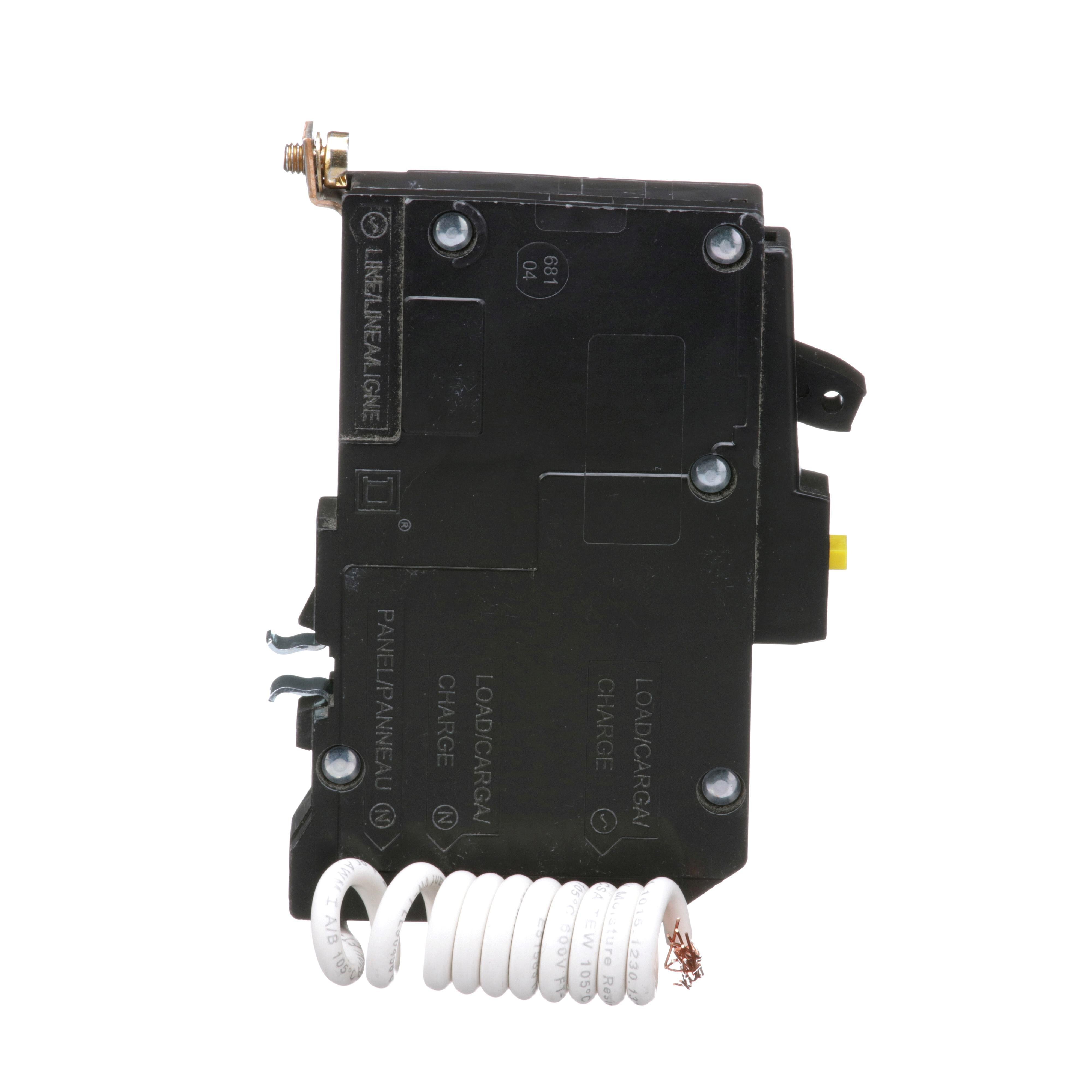 Picture of QOB120GFI - [TAA] Mini circuit breaker, QO, 20A, 1 pole, 120VAC, 10kA, bolt on, 6mA grd fault A, pigtail