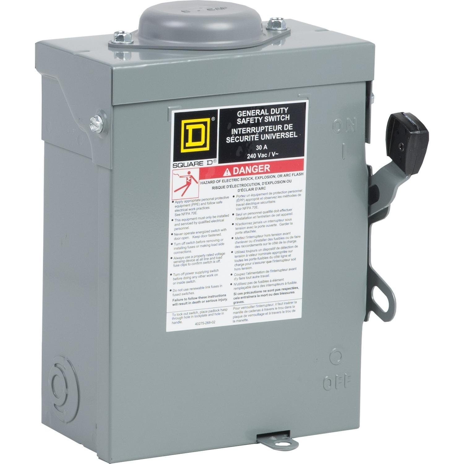 CD321NRB - Safety switch, general duty, fusible, 3 pole, 4 wire, 120/240VAC, 30A, Type 3R galv steel, bolt/hub prov, with sol neut