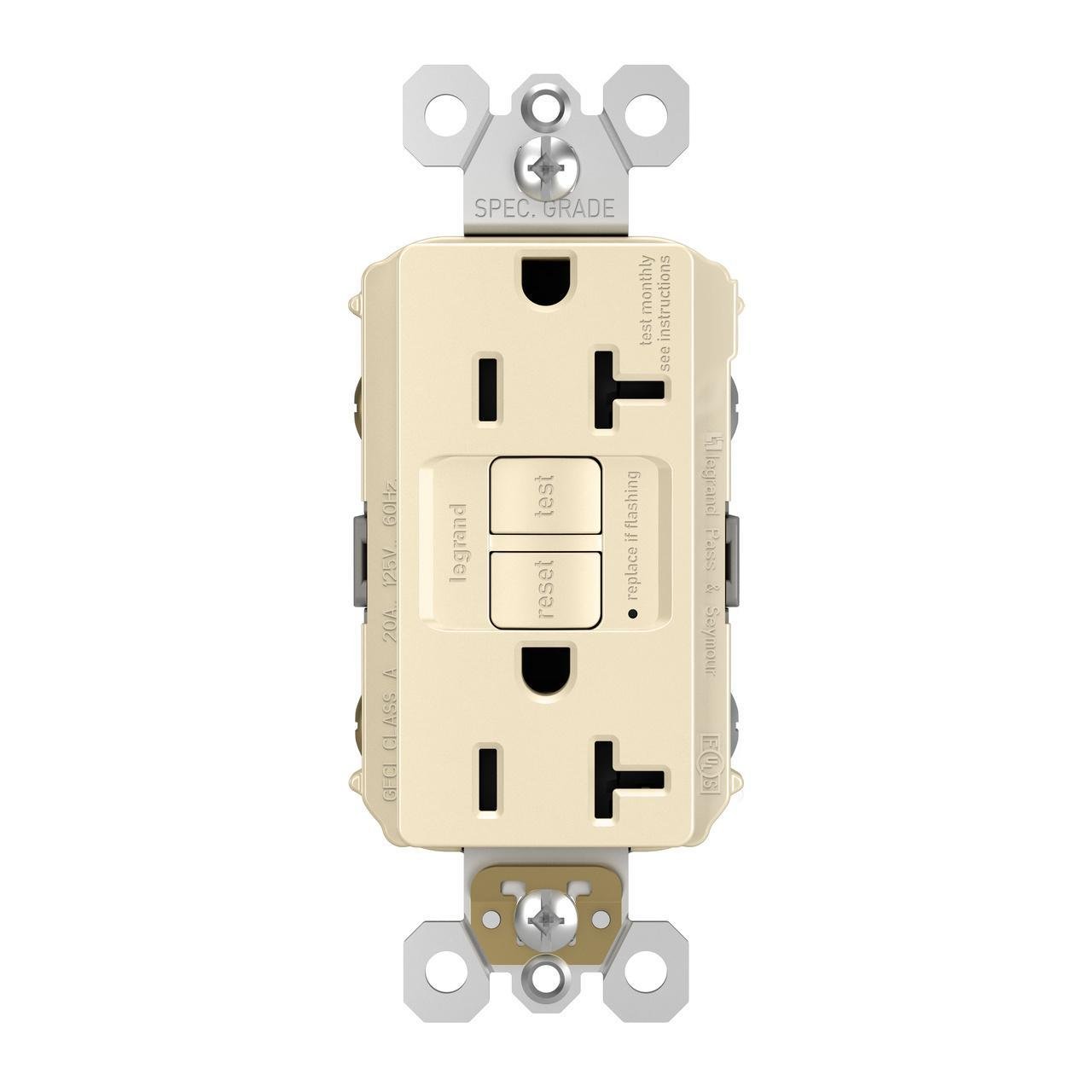 Picture of 2097-LA - radiant® 20A Duplex Self-Test GFCI Receptacles with SafeLock® Protection, Light Almond