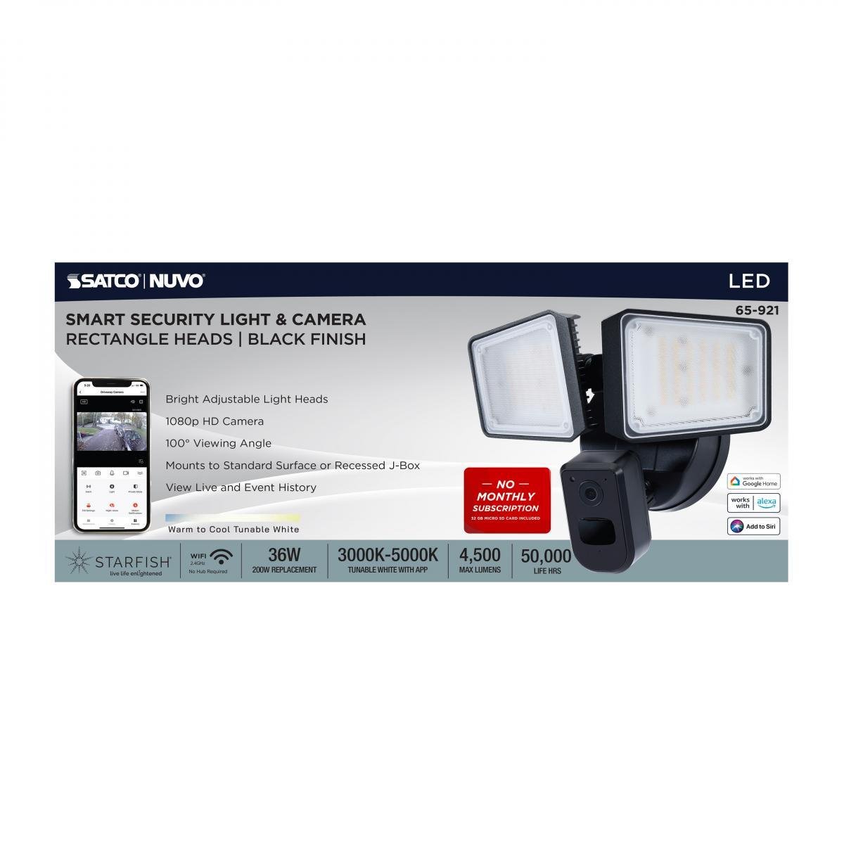 Picture of 65-921 - Rectangular Security Light W/ Camera, Black