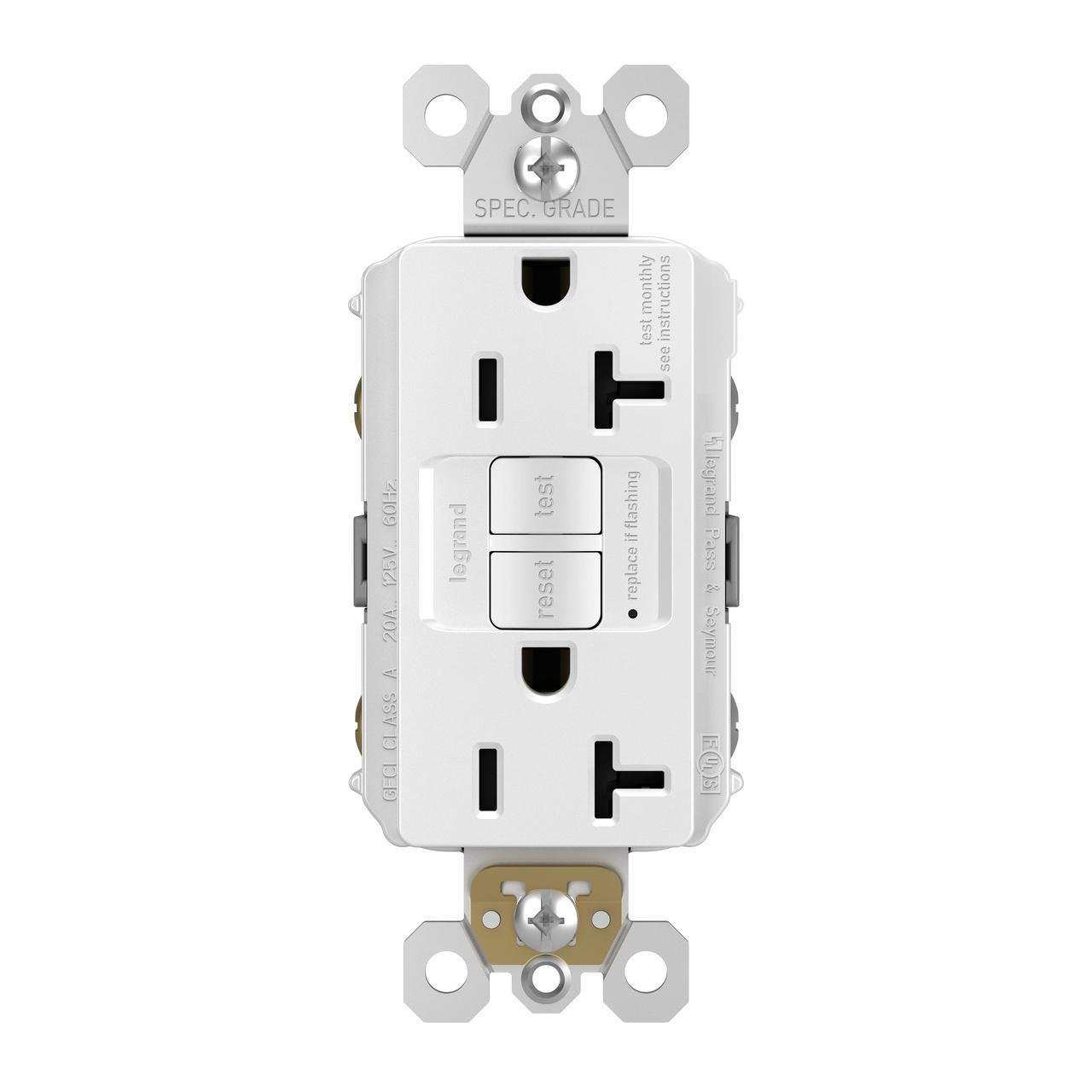 Picture of 2097-W - radiant® 20A Duplex Self-Test GFCI Receptacles with SafeLock® Protection, White