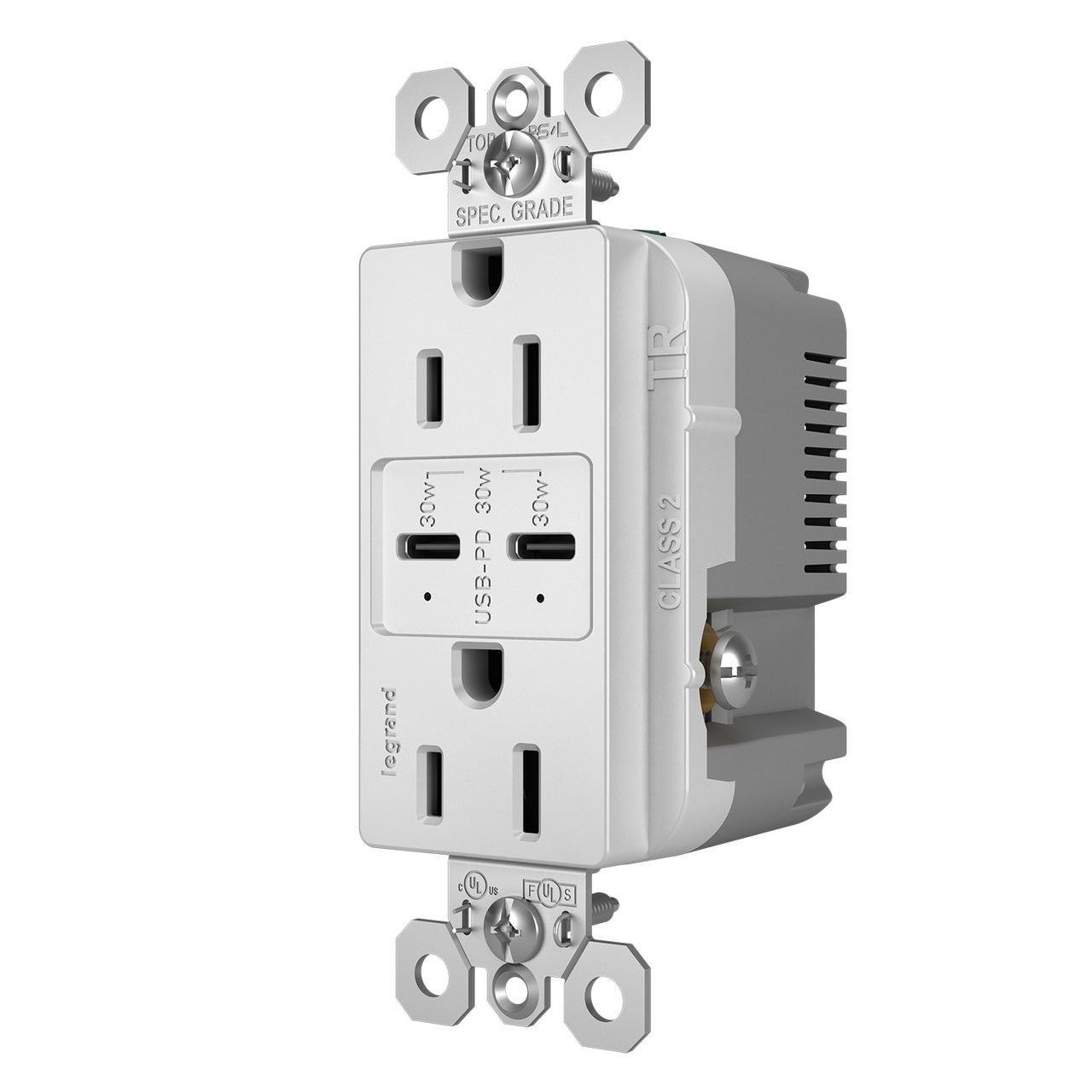 Picture of R26USBPDW - radiant® 15A Tamper Resistant Ultra Fast PLUS Power Delivery USB Type C/C Outlet, White