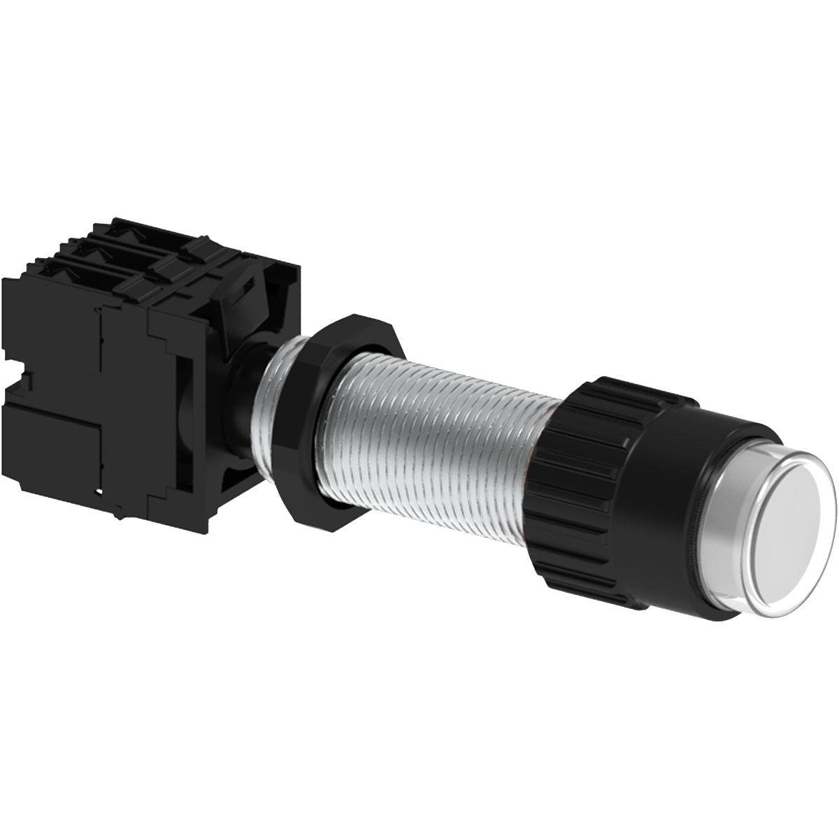 Picture of GZL4C233 - Clear Illuminated Push Button w/ Lamp Holder, 120V AC/DC Lamp & 1 N.O./1 N.C. - Extra Long Length 57mm, 3/4 NPSM