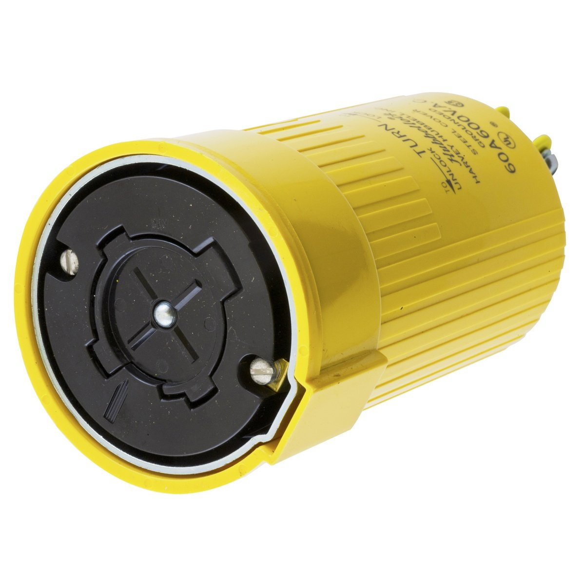 HBL26418 - Locking Devices, Hubbellock, Industrial, Female Connector Body, 60A 600V AC, 3-Pole 4-Wire Grounding, Non NEMA, Screw Terminal, Yellow