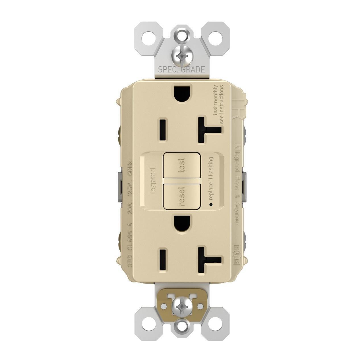 Picture of 2097-TRI - radiant® Tamper-Resistant 20A Duplex Self-Test GFCI Receptacle with SafeLock® Protection, Ivory