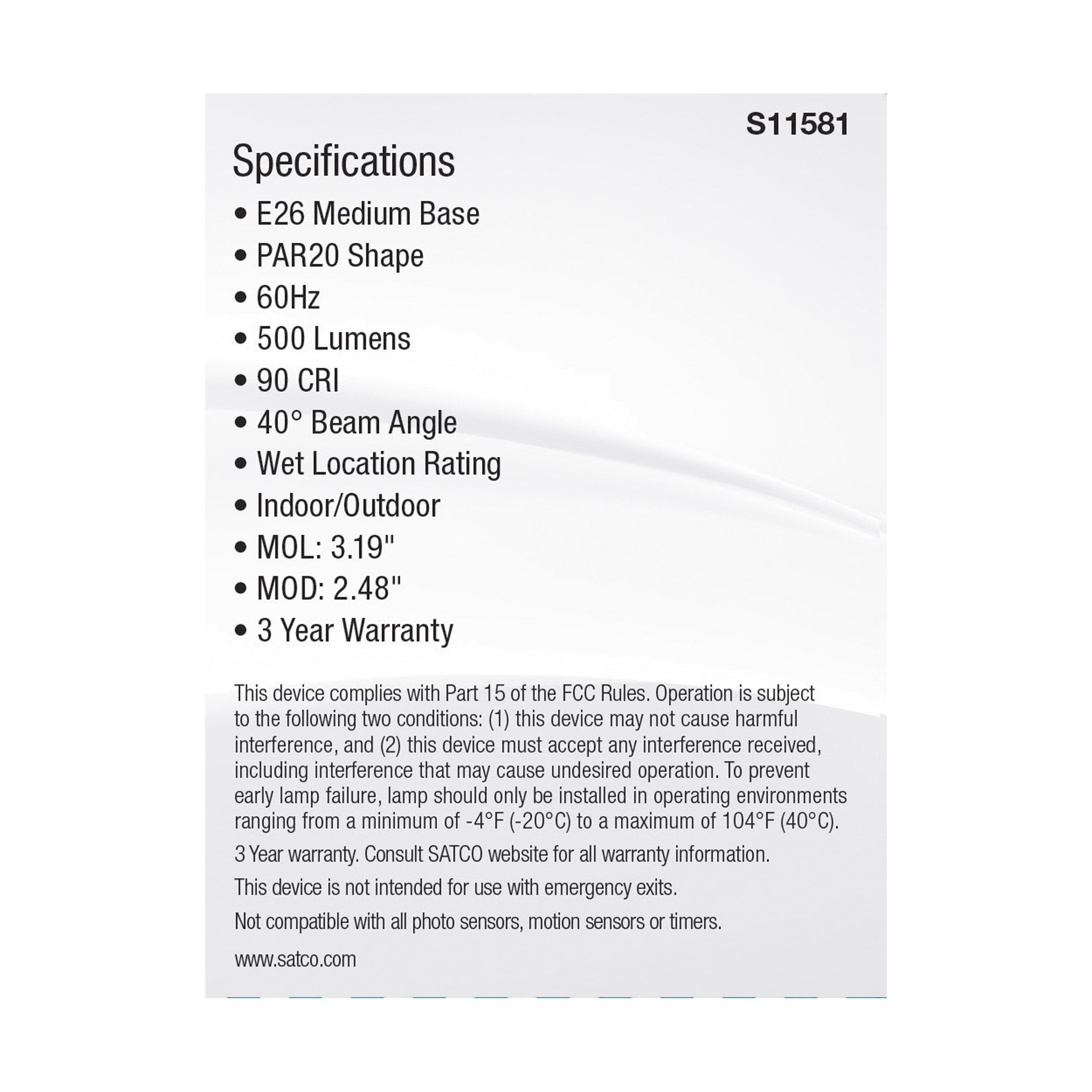 Picture of S11581 - 5.5 Watt PAR20 LED - Medium Base - Silver Finish - CCT Selectable - 120 Volt - 40 Degree Beam Angle
