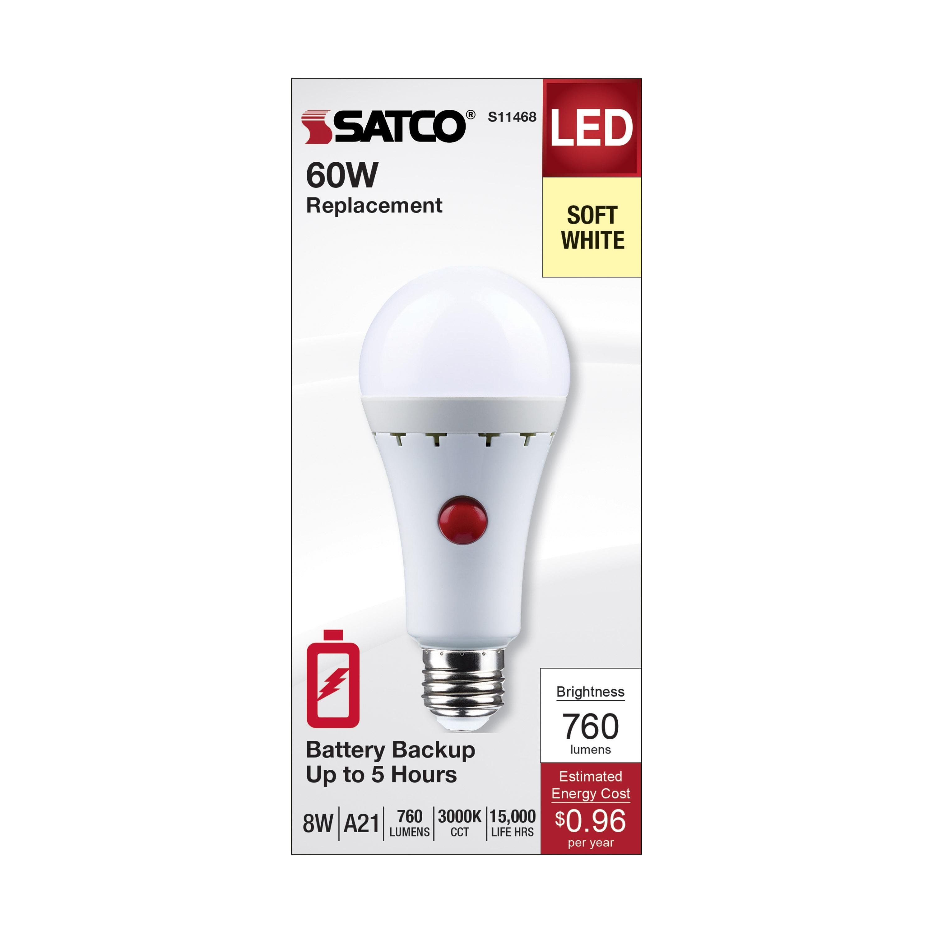 Picture of S11468 - 8 Watt A21 LED - 3000K - Medium Base - 120 Volt - 80 CRI - Battery Backup