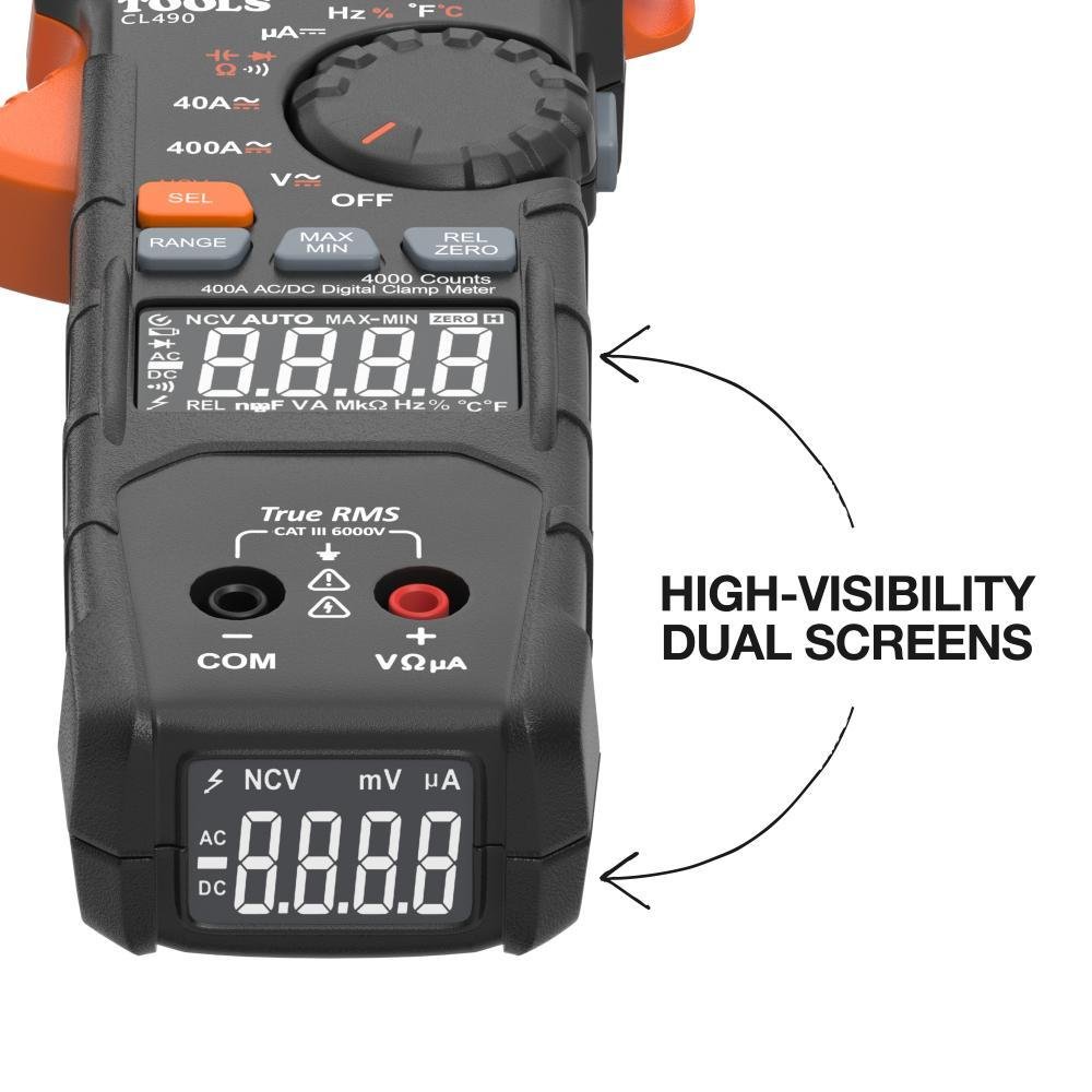 CL490 - 400A AC/DC Dual-Display Auto-Ranging Digital Clamp Meter