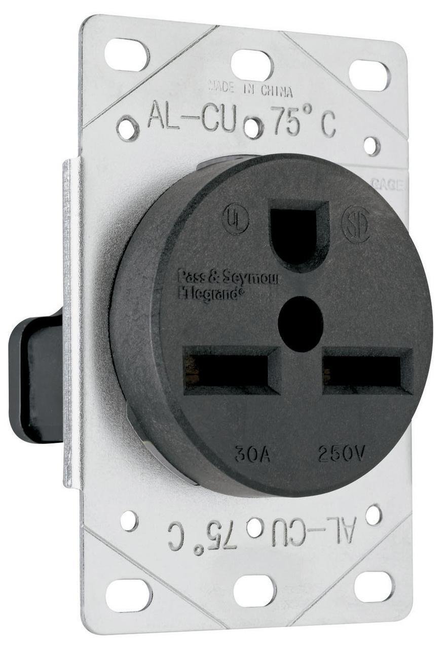 3801 - 30A 250V 6-30R Straight Blade Single Flush Receptacle, 2-Pole, 3-Wire