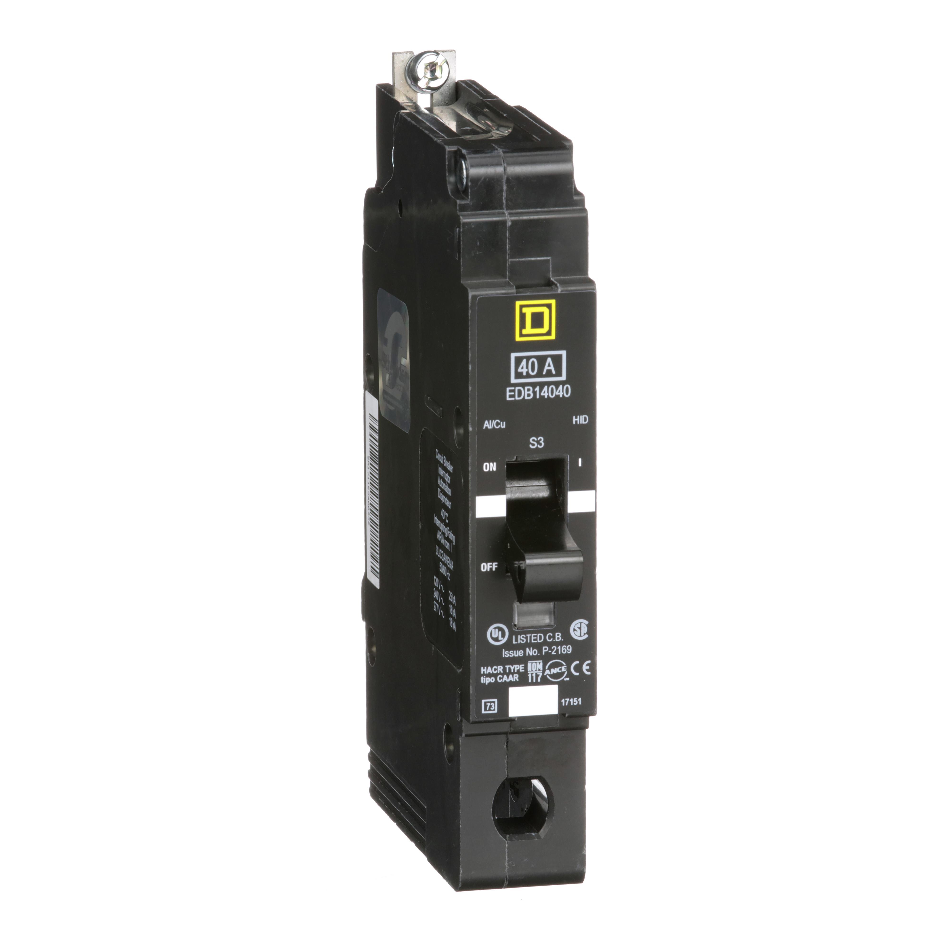 Picture of EDB14040 - Mini circuit breaker, E-Frame, 40A, 1 pole, 277VAC, 25kA max, bolt on [TAA]
