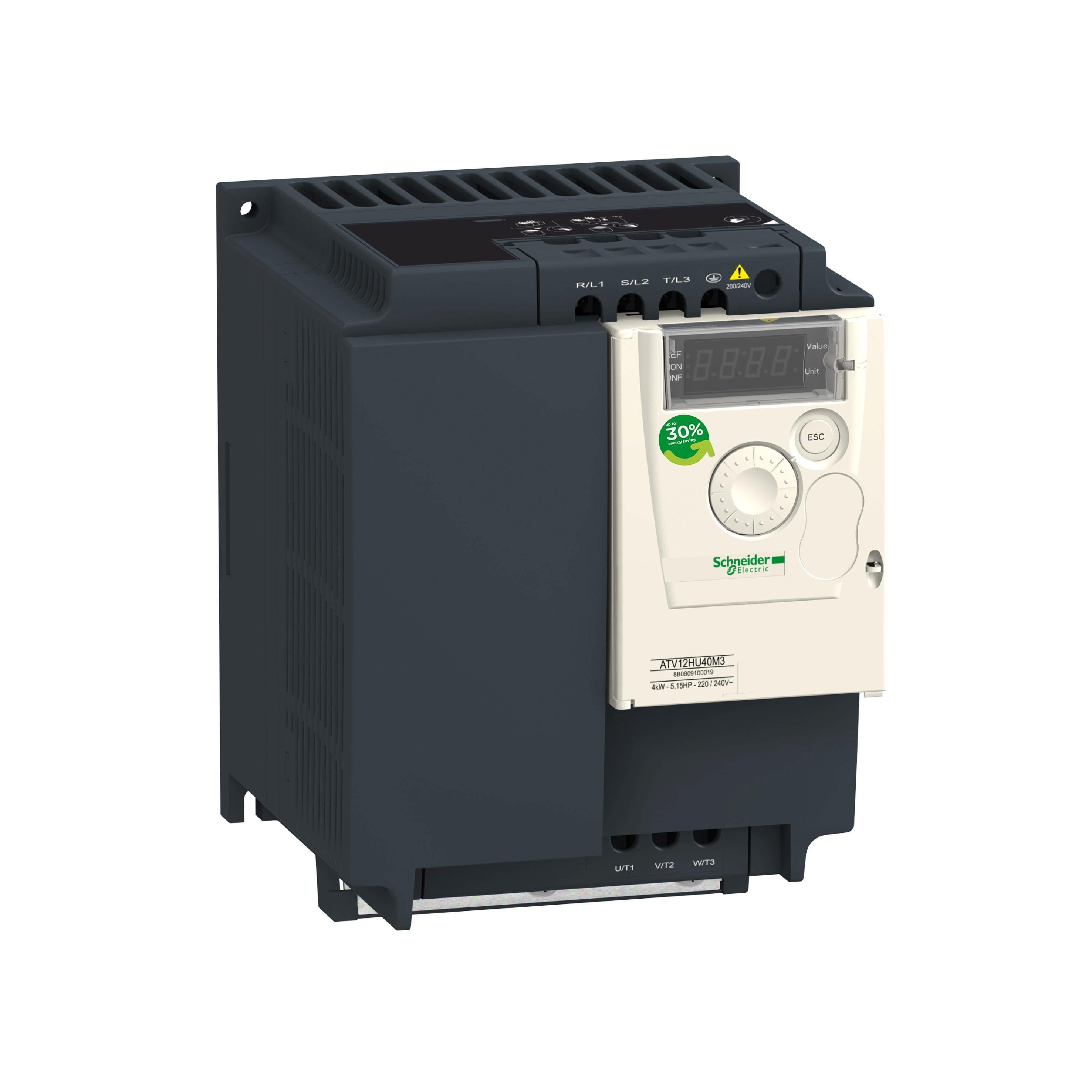 ATV12HU40M3 - variable speed drive, Altivar 12, 4kW, 5hp, 200 to 240V, 3 phases, with heat sink