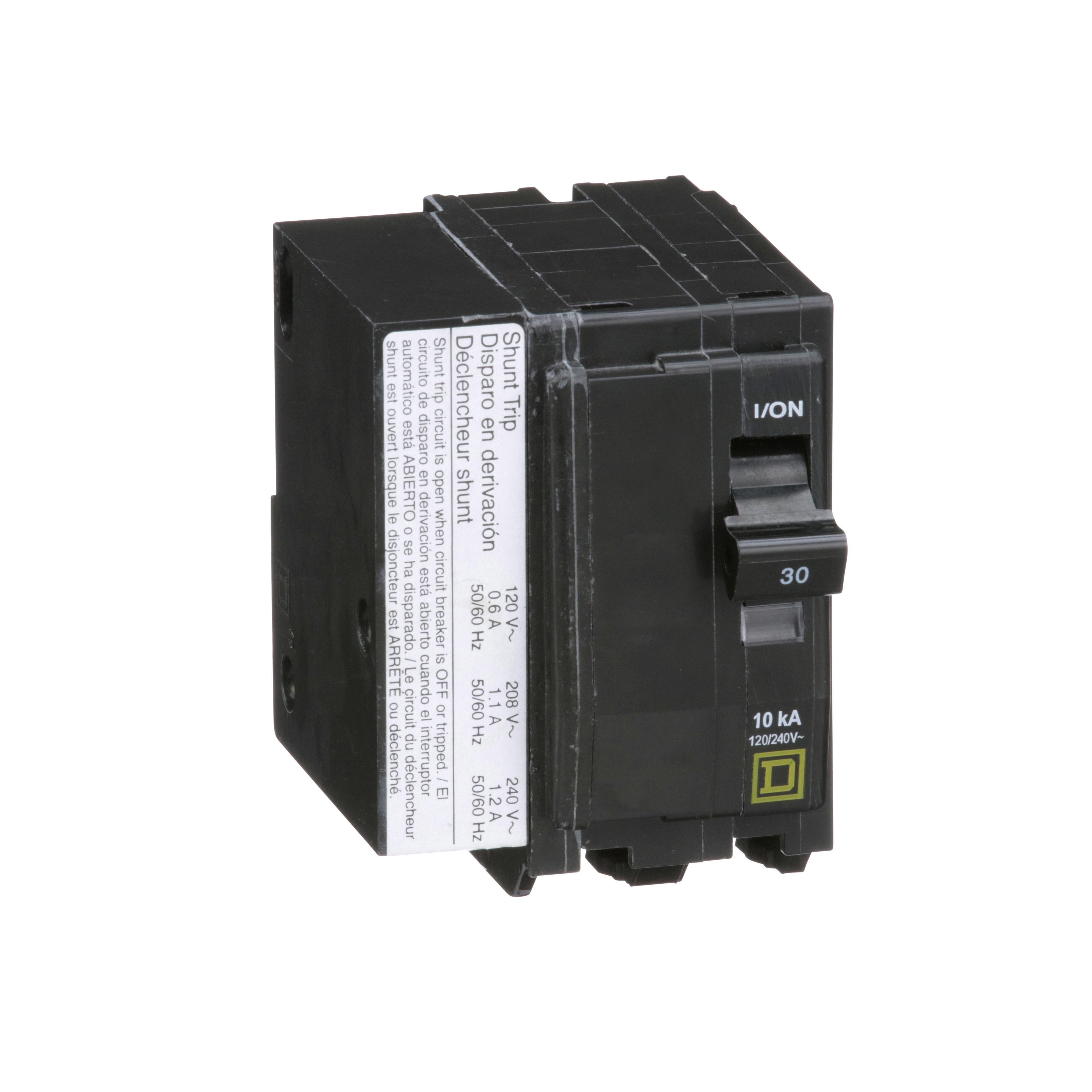 Picture of QO2301021 - Mini circuit breaker, QO, 30A, 2 pole, 120/240VAC, 10kA, plug in, AC shunt