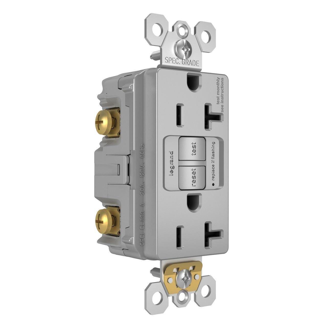 Picture of 2097-TRGRY - radiant® Tamper-Resistant 20A Duplex Self-Test GFCI Receptacle with SafeLock® Protection, Gray