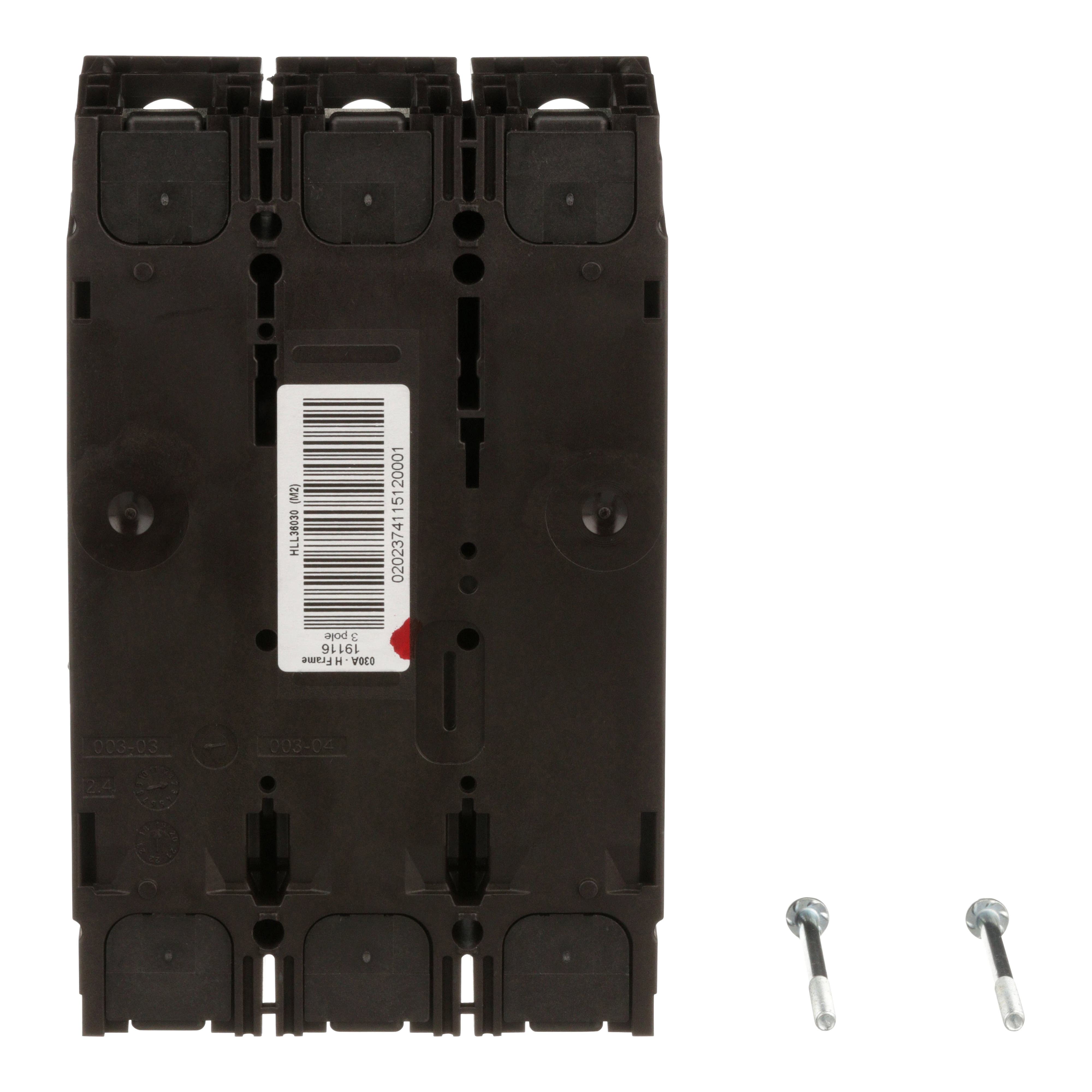 Picture of HLL36030 - Circuit breaker, PowerPacT H, 30A, 3 pole, 600VAC, 50kA, lugs, thermal magnetic, 80%
