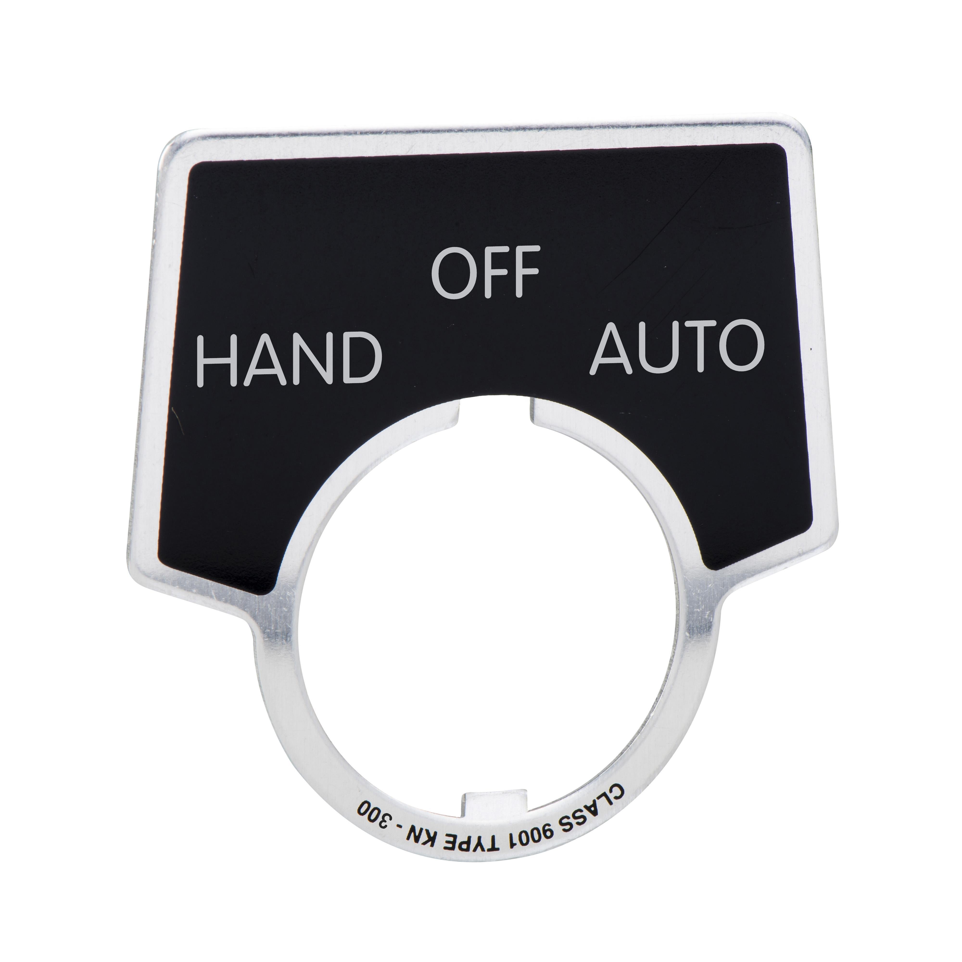 9001KN360 - Harmony 9001K, Harmony 9001SK, legend, 30mm, aluminum, black with silver letters, 44x50mm, marking HAND-OFF-AUTO