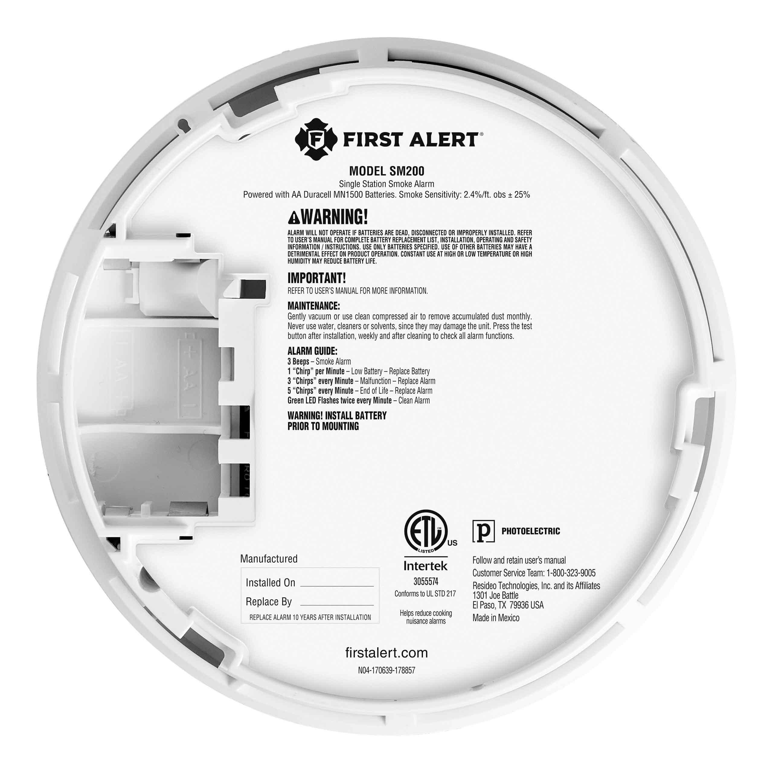 Picture of BRK First Alert SM200 (1046728) Battery powered, Low Profile, Smoke Alarm with Replaceable Battery and Silence Feature