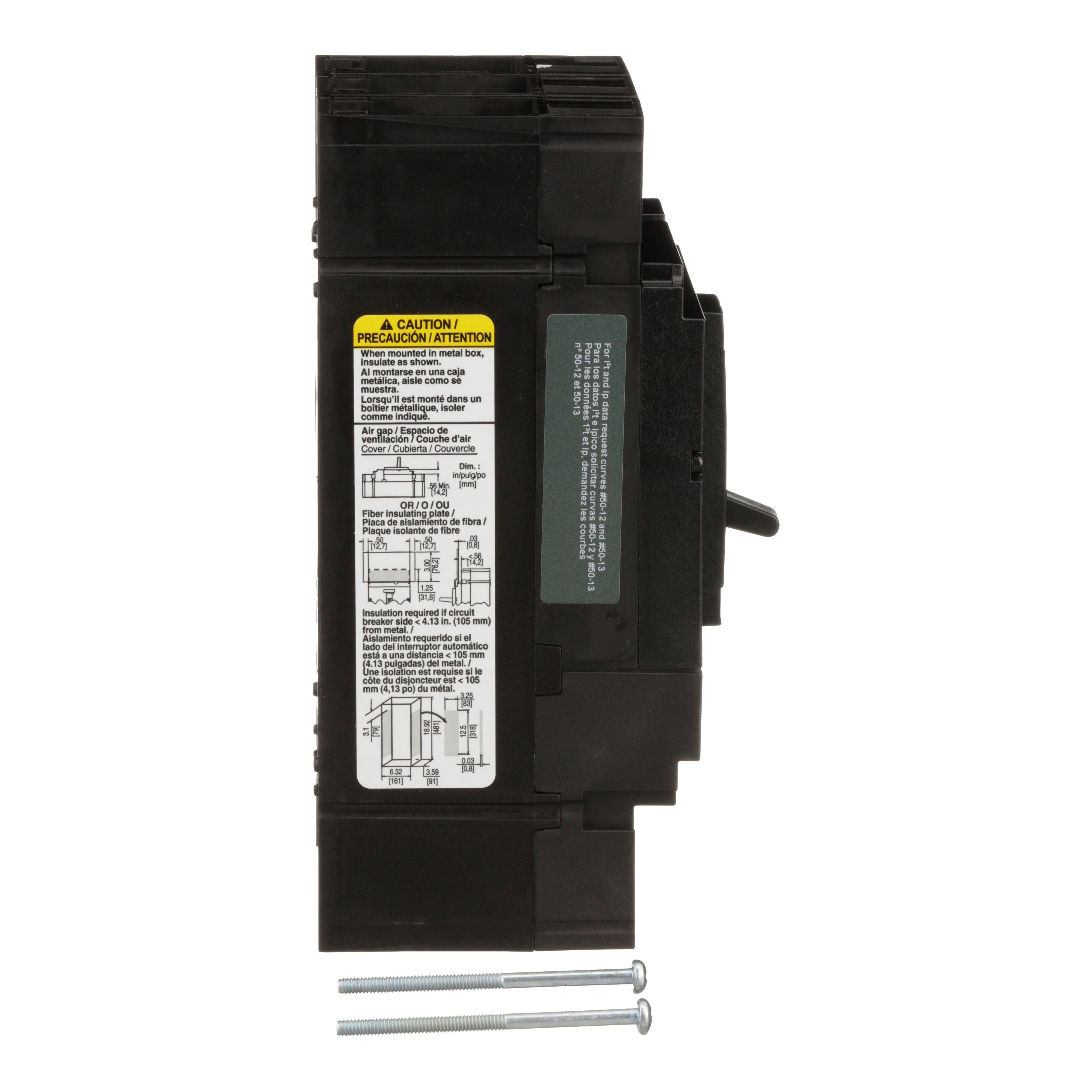 Picture of JJL36175 - Circuit breaker, PowerPacT J, 175A, 3 pole, 600VAC, 25kA, lugs, thermal magnetic, 80%