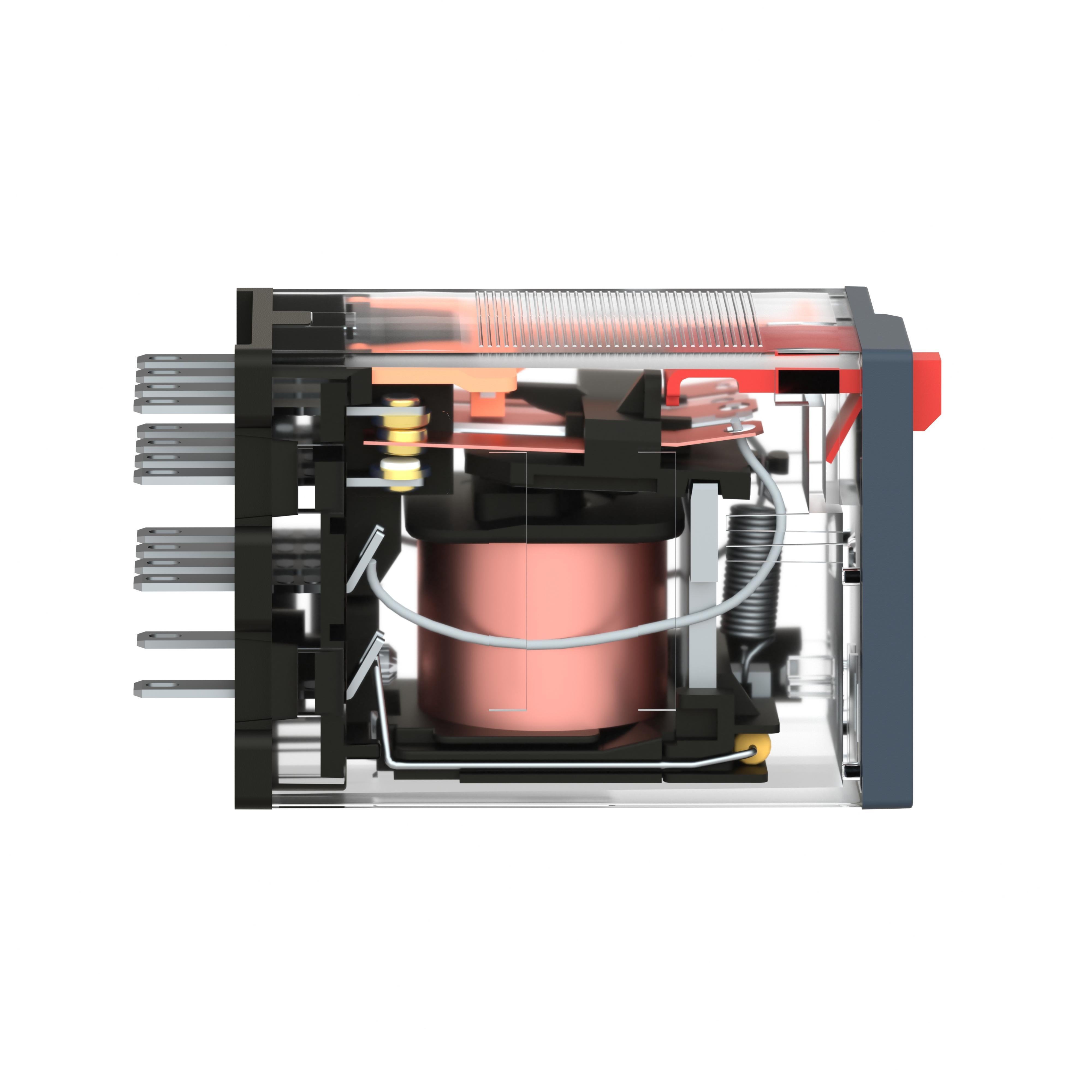 Picture of RXM4AB2B7 - miniature plug in relay, Harmony Electromechanical Relays, 6A, 4CO, with LED, lockable test but to n, 24V AC