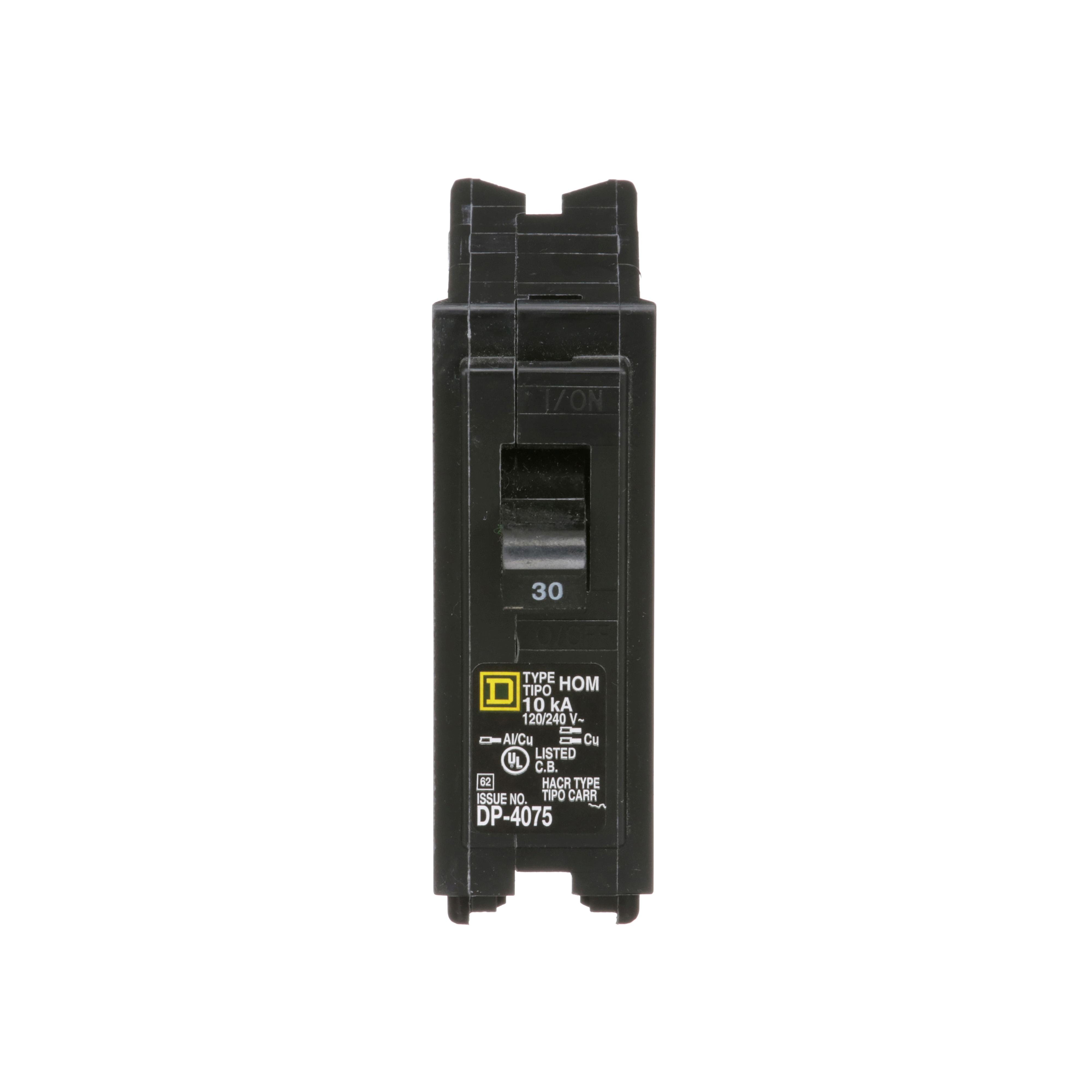Picture of HOM130 - Mini circuit breaker, Homeline, 30A, 1 pole, 120/240VAC, 10kA AIR, standard type, plug in, UL