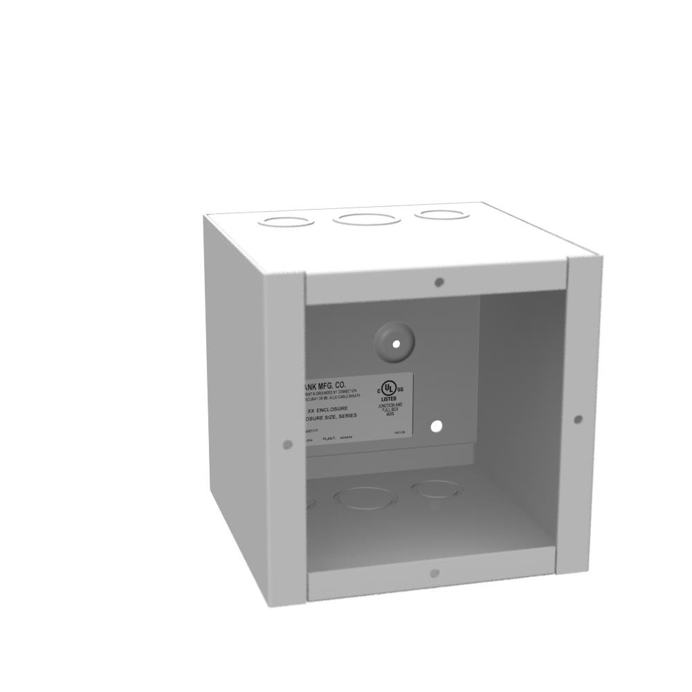 666-SC1 - 6x6x6 Screw Cover Type 1 UL Listed Steel Knockouts ANSI 61 Gray Cover With Teardrop Slots Mounting Holes In Back