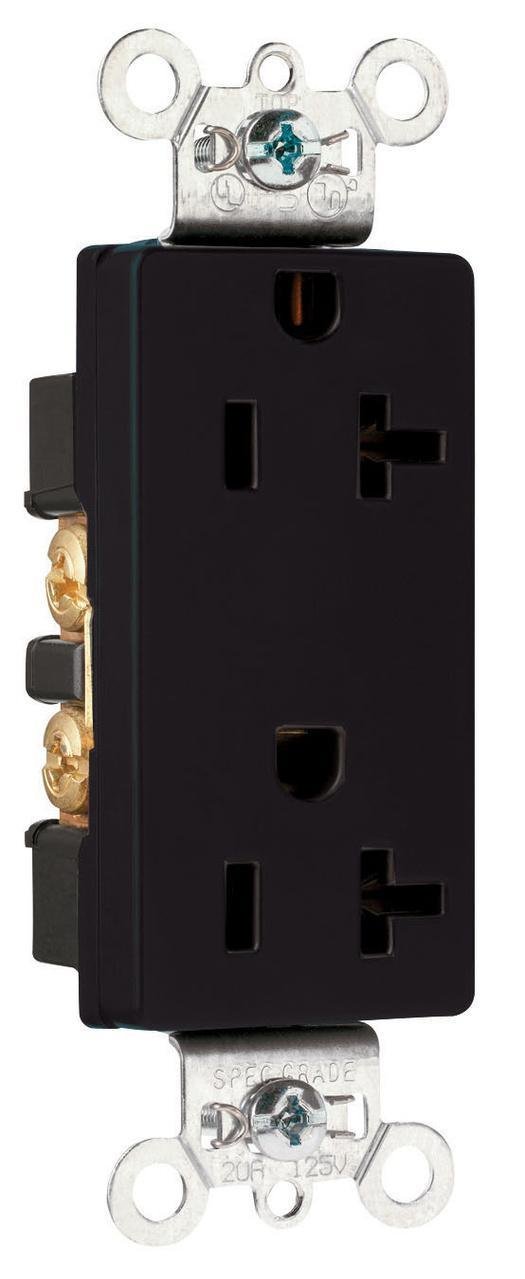26352-BK - 20A 125V Heavy Duty Spec-Grade Decorator Duplex Receptacle, Side Wire, Black