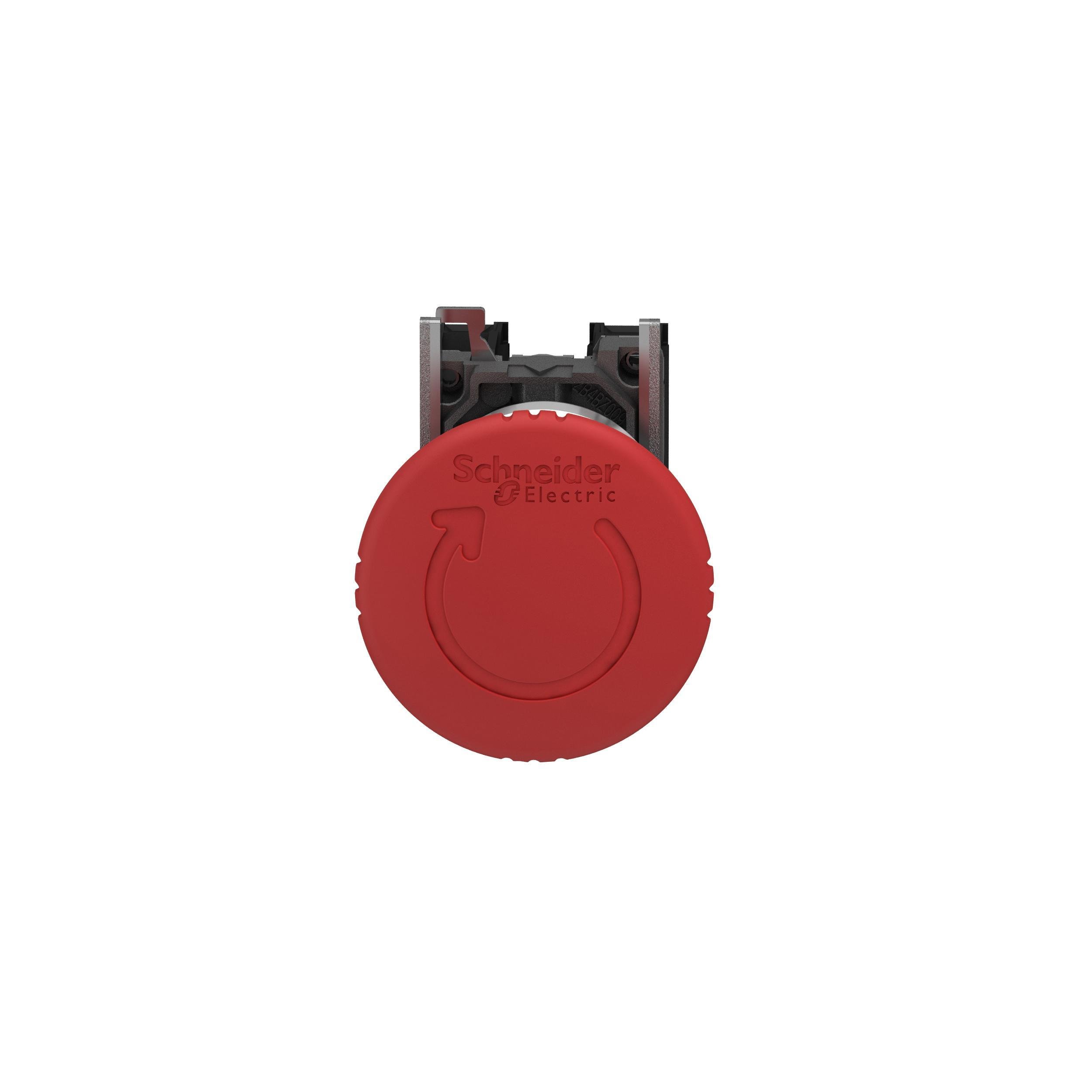 XB4BS8444 - Emergency stop push button, Harmony XB4, metal, red mushroom, 40mm, 22mm, trigger latching turn to release, 2NC