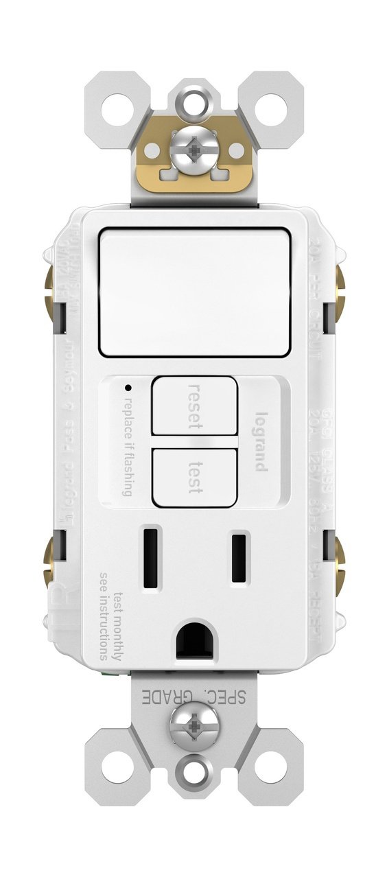 1597SWTTRWCCD4 - radiant® Combination Single Pole Switch and Tamper-Reistant 15A Duplex Self-Test GFCI Receptacles with SafeLock® Protection, White