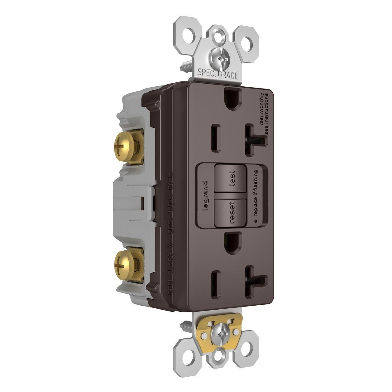 Picture of 2097-TR - radiant® Tamper-Resistant 20A Duplex Self-Test GFCI Receptacle with SafeLock® Protection, Brown