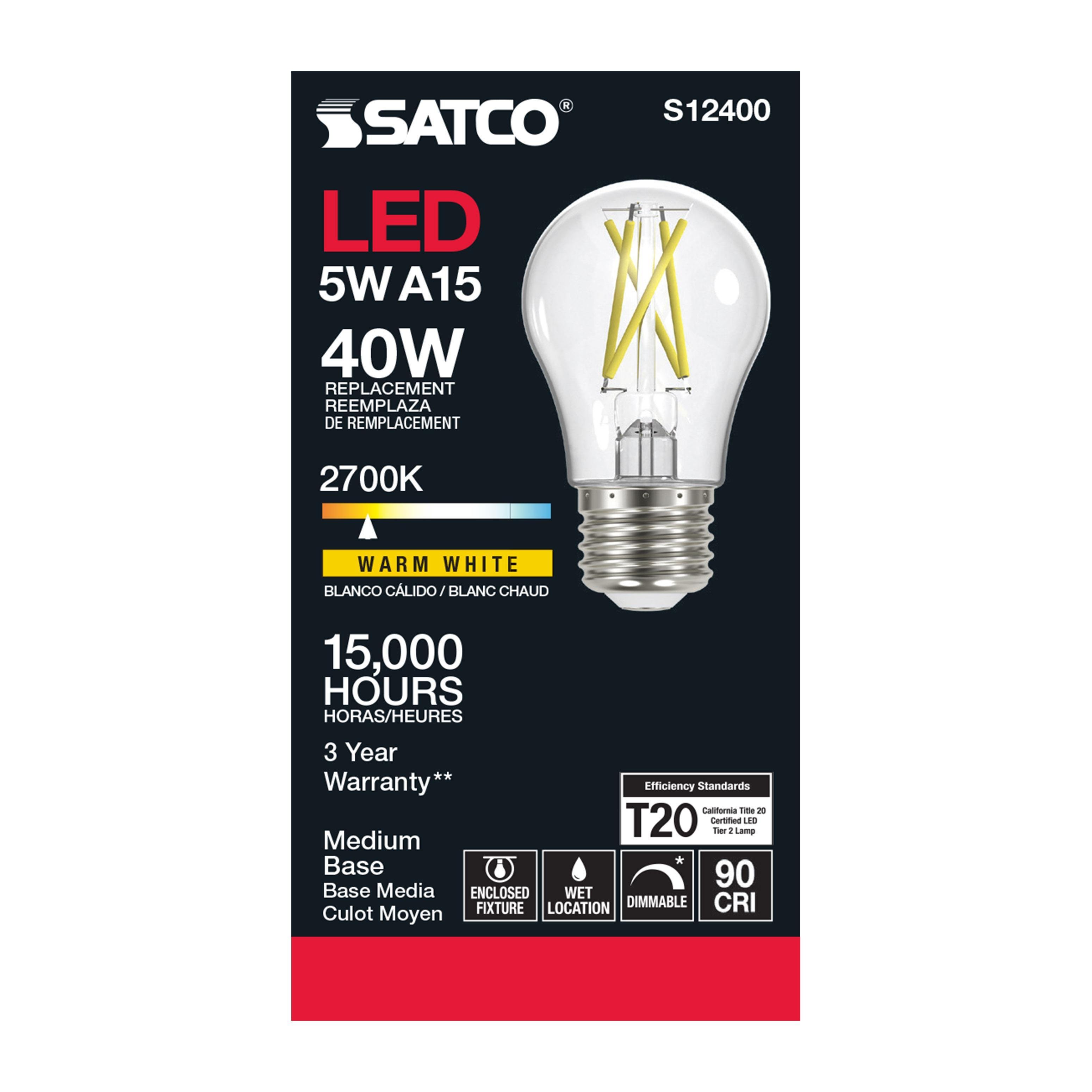 Picture of S12400 - 5 Watt LED A15 - Clear - Medium Base - 2700K - 90 CRI - 120 Volt