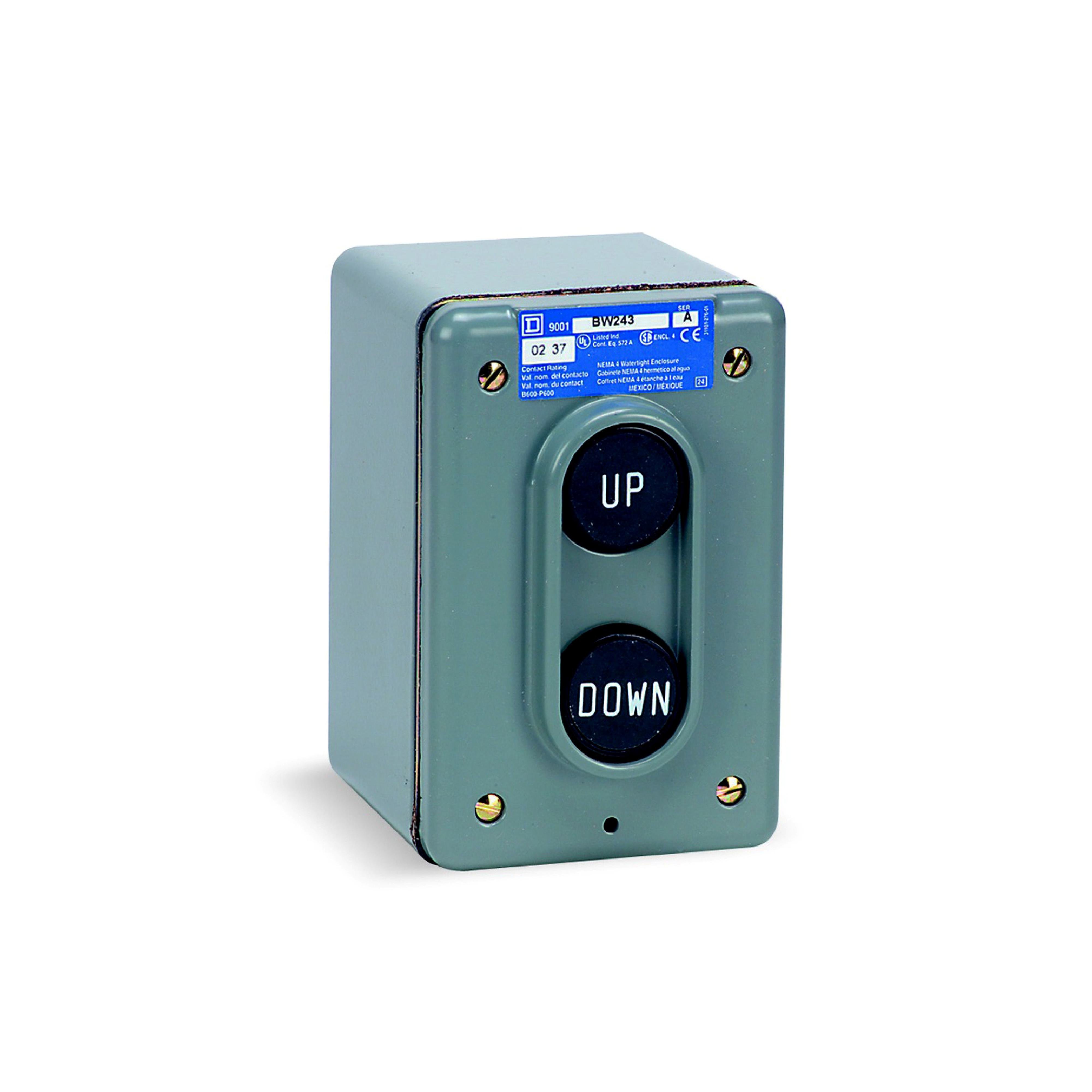 9001BW243 - Complete control station, Harmony 9001B, 2 push buttons UP-DOWN, 5A, 600V AC, 2NO, NEMA 4